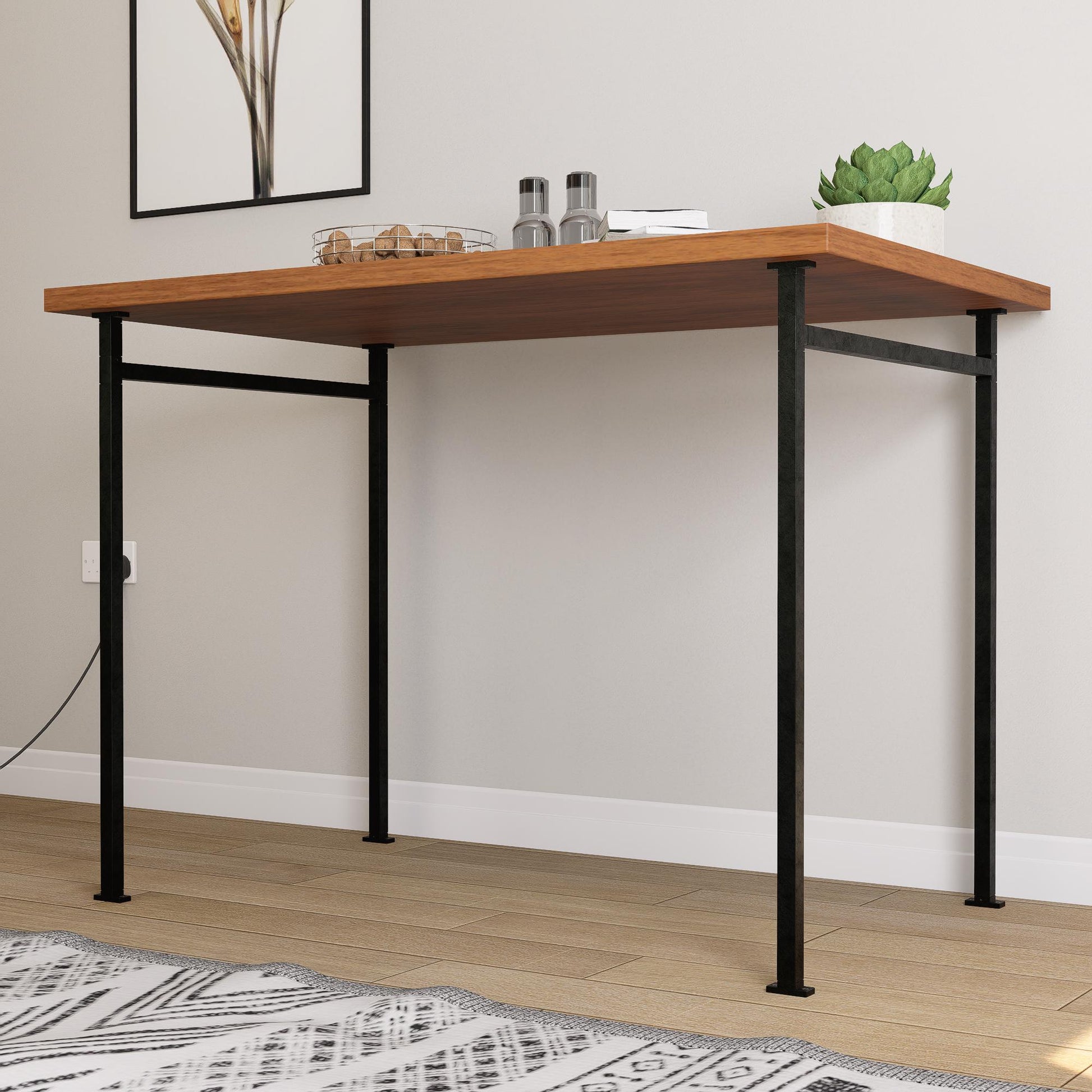 Heavy duty detachable square tube metal table legs pair, flat-pack and reusable, wood top not included