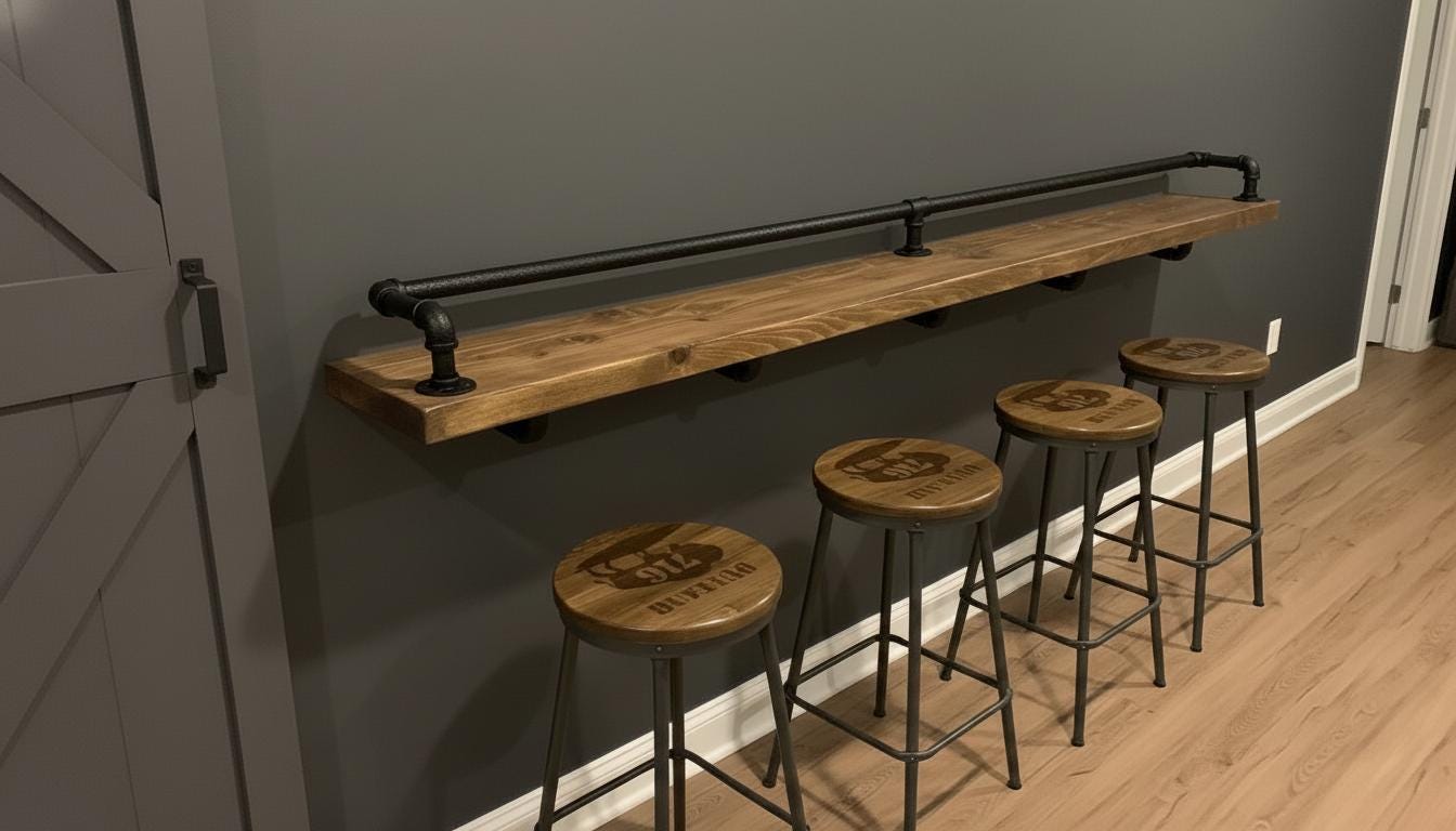 Industrial Style Breakfast & Drinks Bar | Rustic Wall-Mounted Home Bar