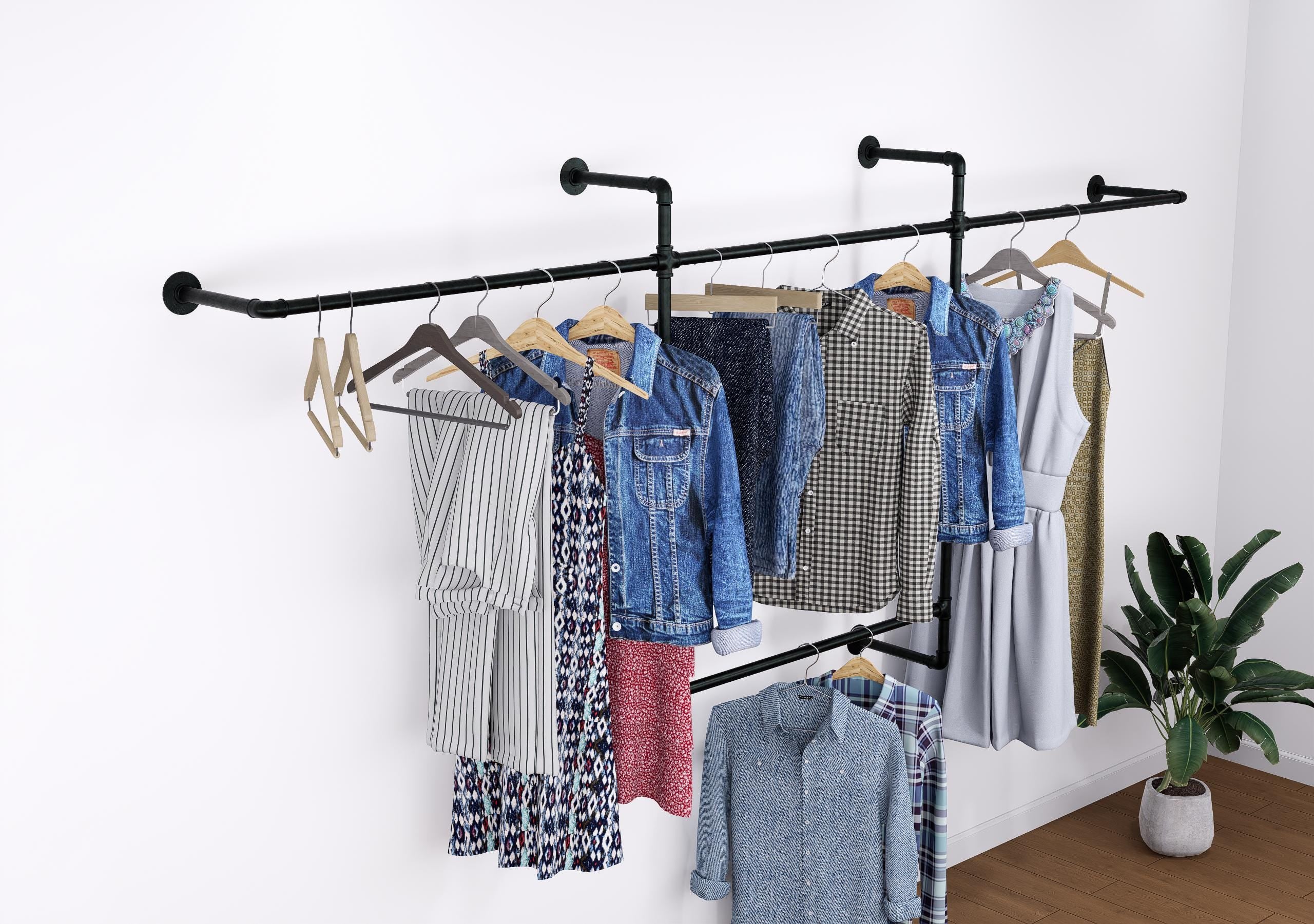 Open Wardrobe Industrial Pipe Clothing Rack