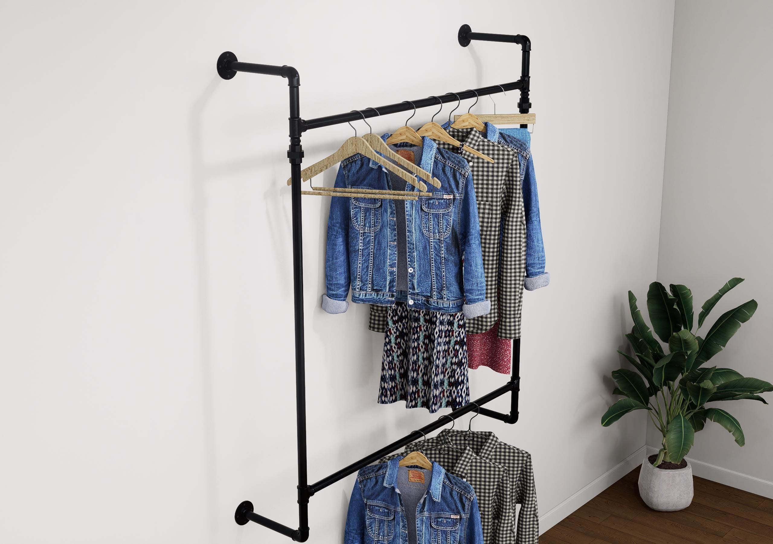 Heavy-Duty Wall-Mounted Clothes Rail - Industrial Pipe Garment Hanging Rack Made To Order