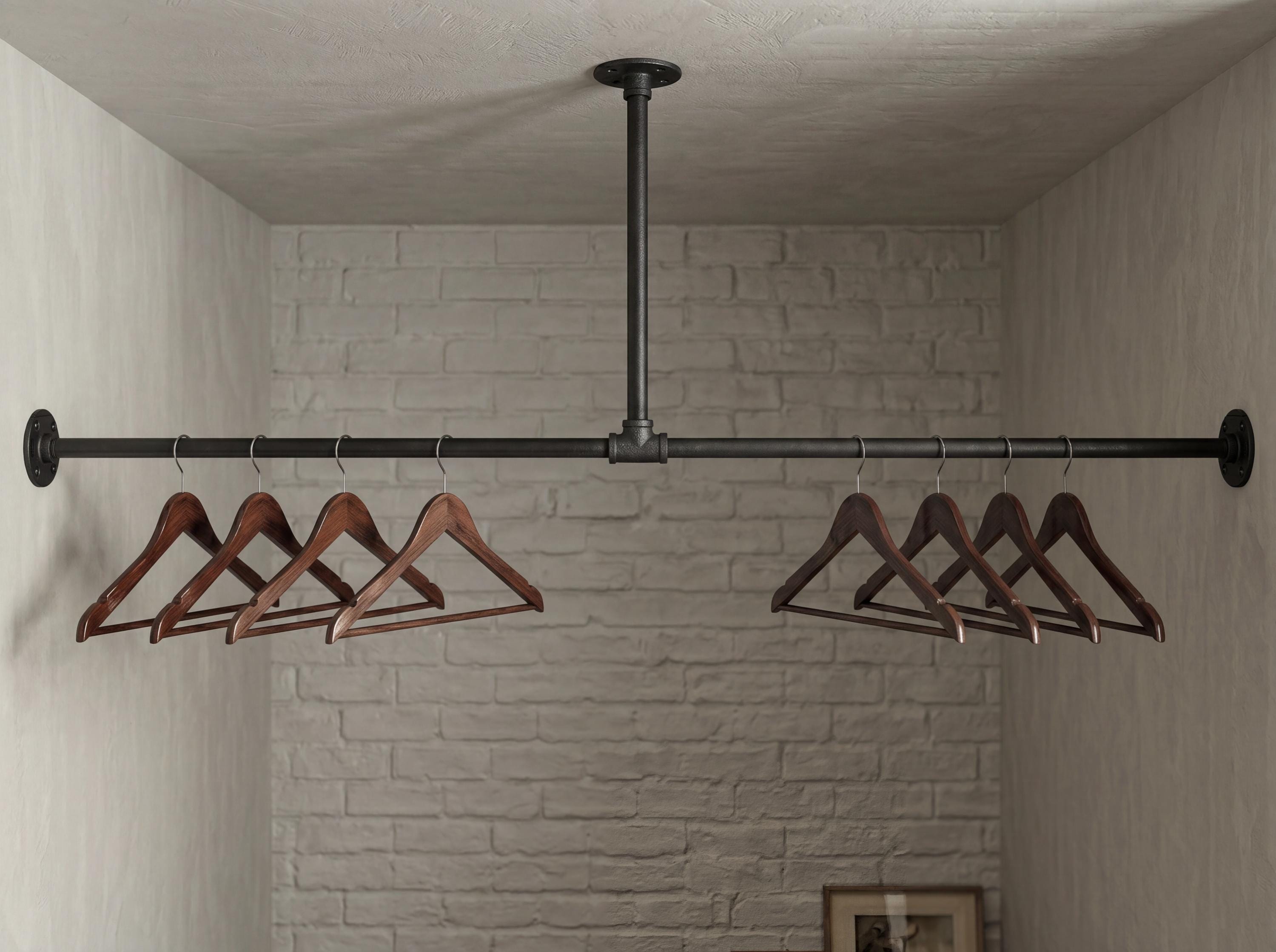 Industrial Pipe Clothing Rack – Wall to Wall & Ceiling