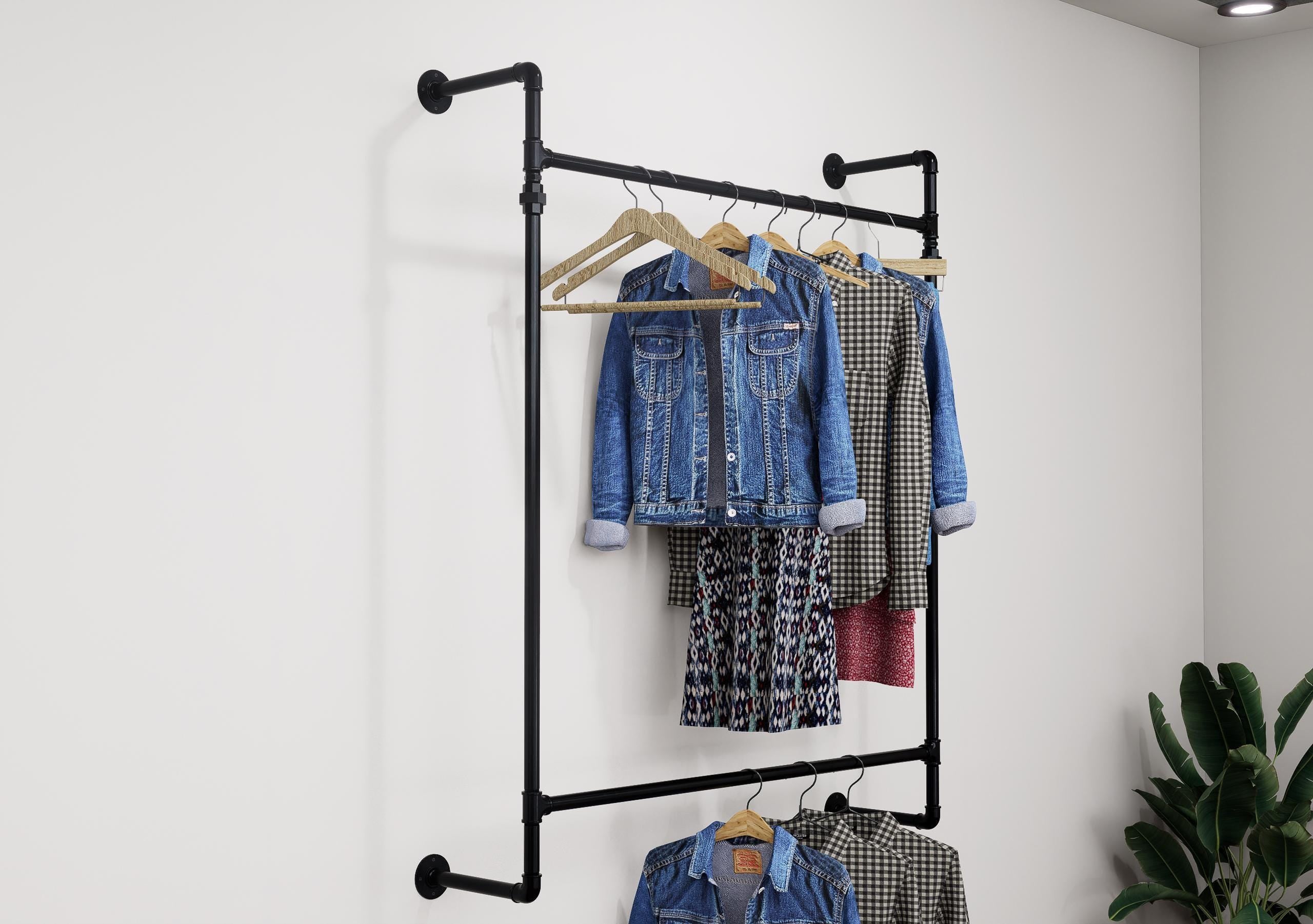 Heavy-Duty Wall-Mounted Clothes Rail - Industrial Pipe Garment Hanging Rack Made To Order