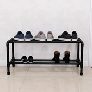 Industrial Pipe Shoe Rack - Metal Shoe Organizer for Entryway or Mudroom - Heavy Duty Black Pipe Shoe Storage - Modern Minimalist Design