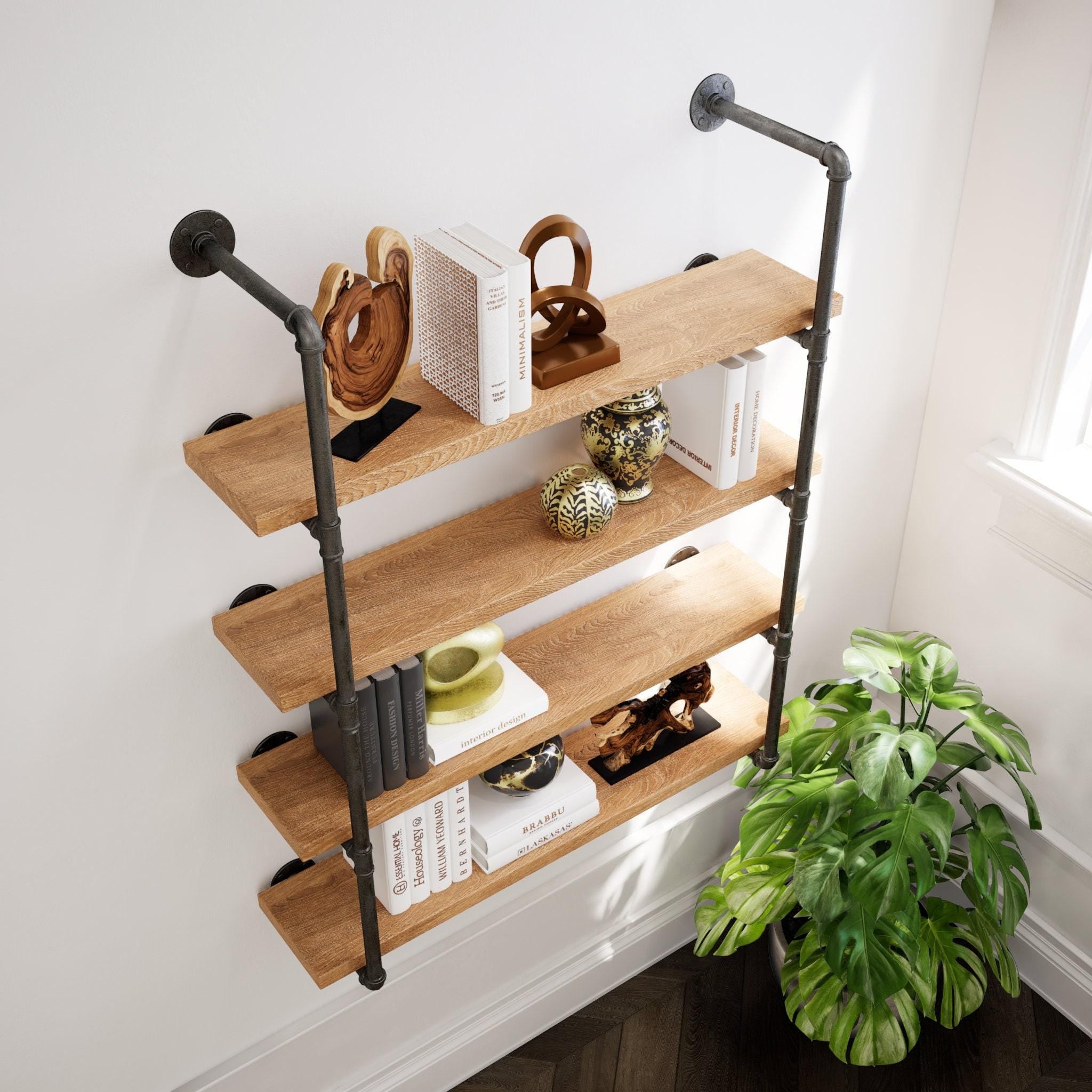 Industrial Floating Wood Shelves Rustic Farmhouse Pipe Wall Unit Open Kitchen & Bookcase Shelving