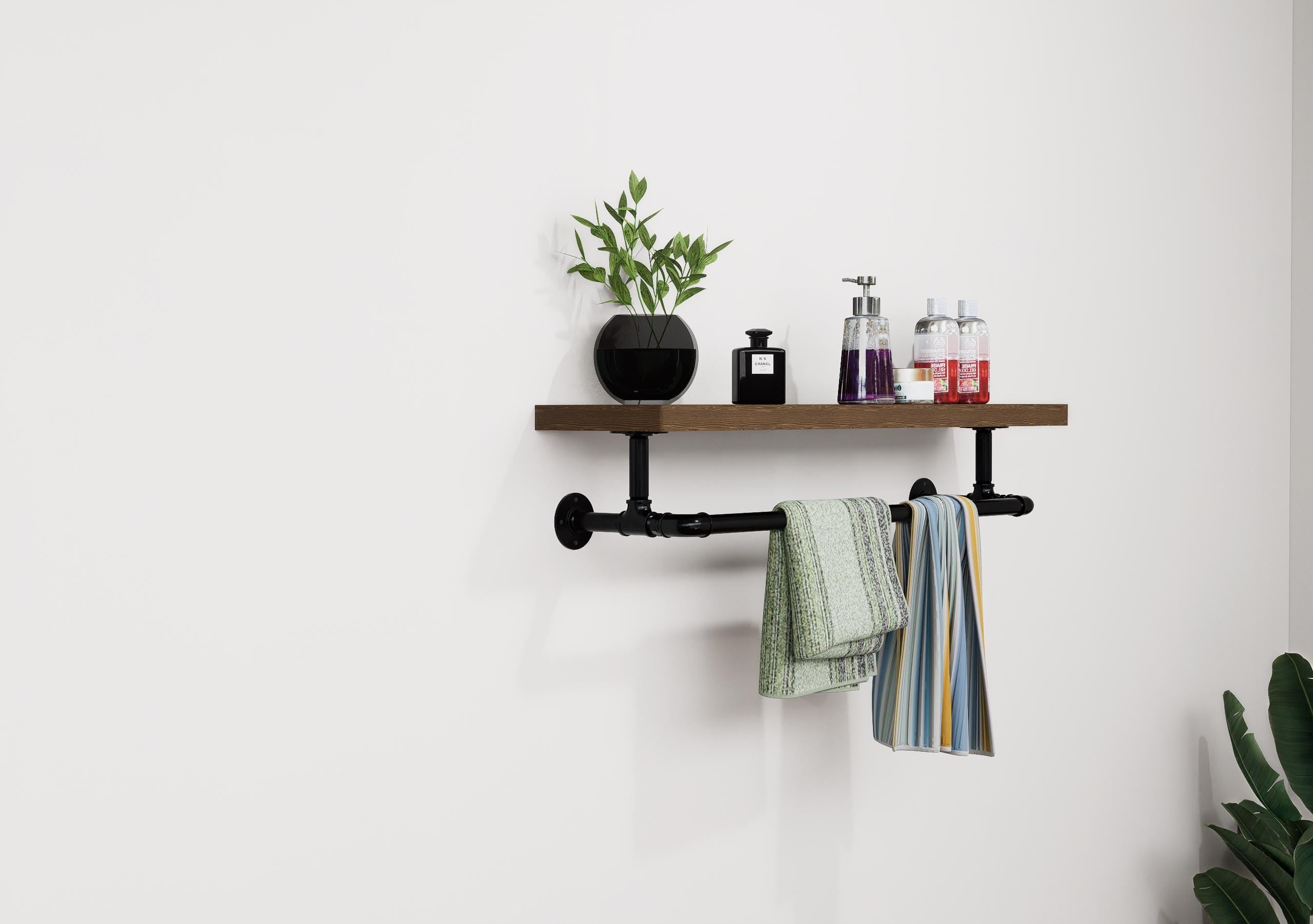 Steampunk Pipe Towel Holder with Shelf