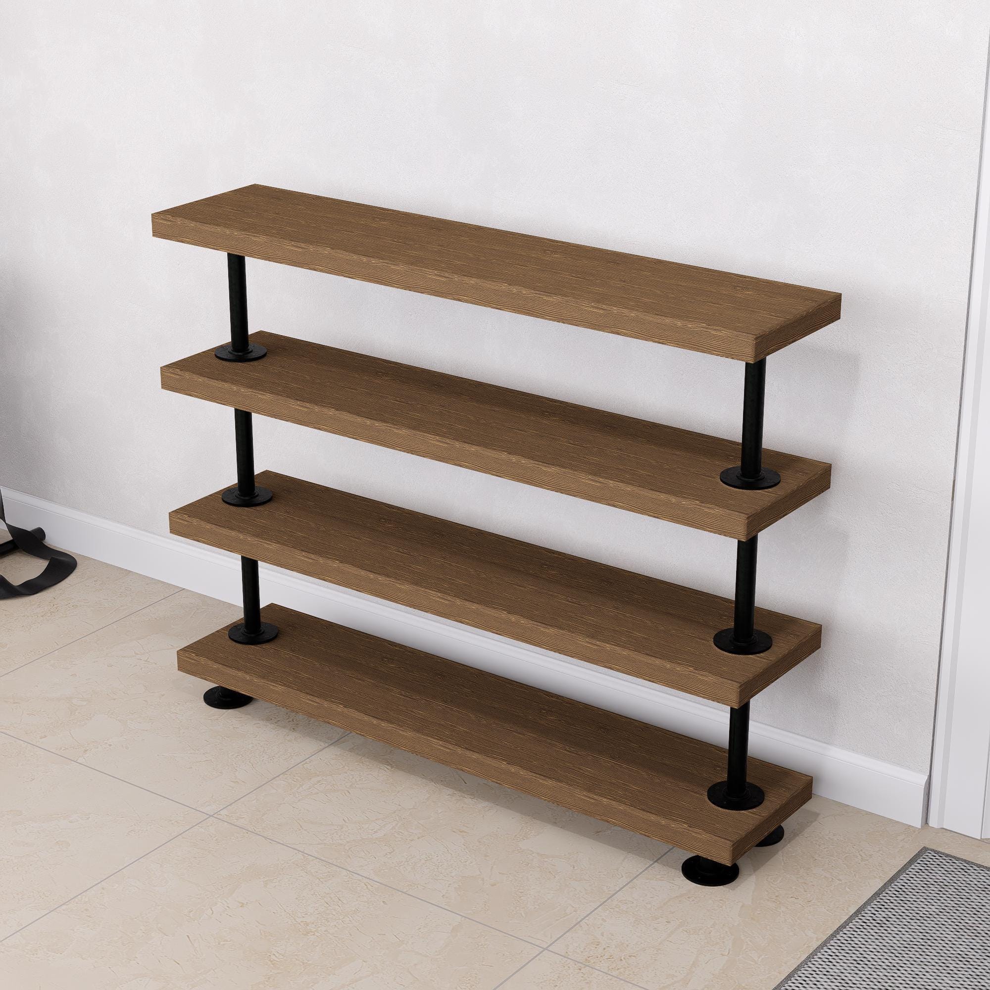Rustic Tiered Shoe Rack: Wooden Shelves, Industrial Farmhouse Entryway Organizer