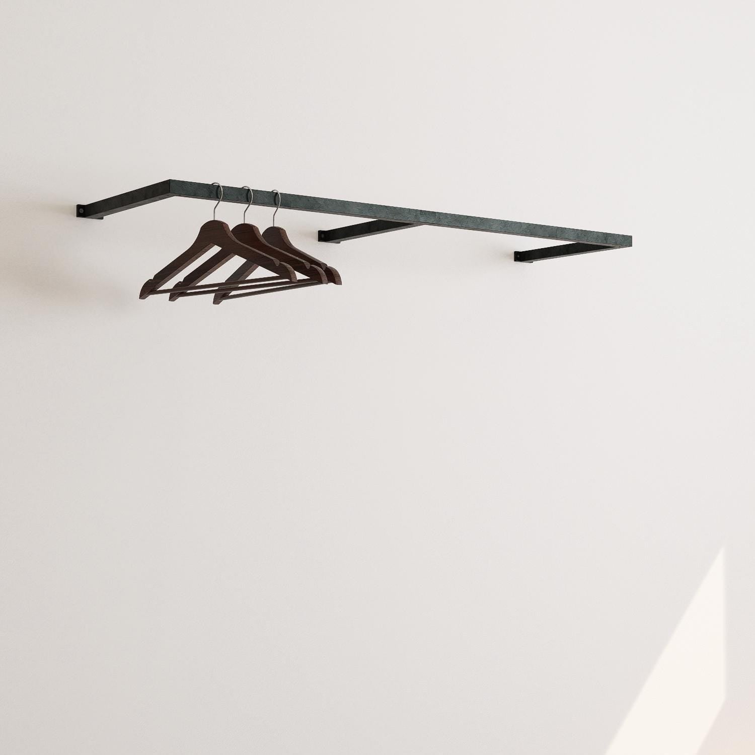 Wall-mounted square tube clothing rack with multiple hanging