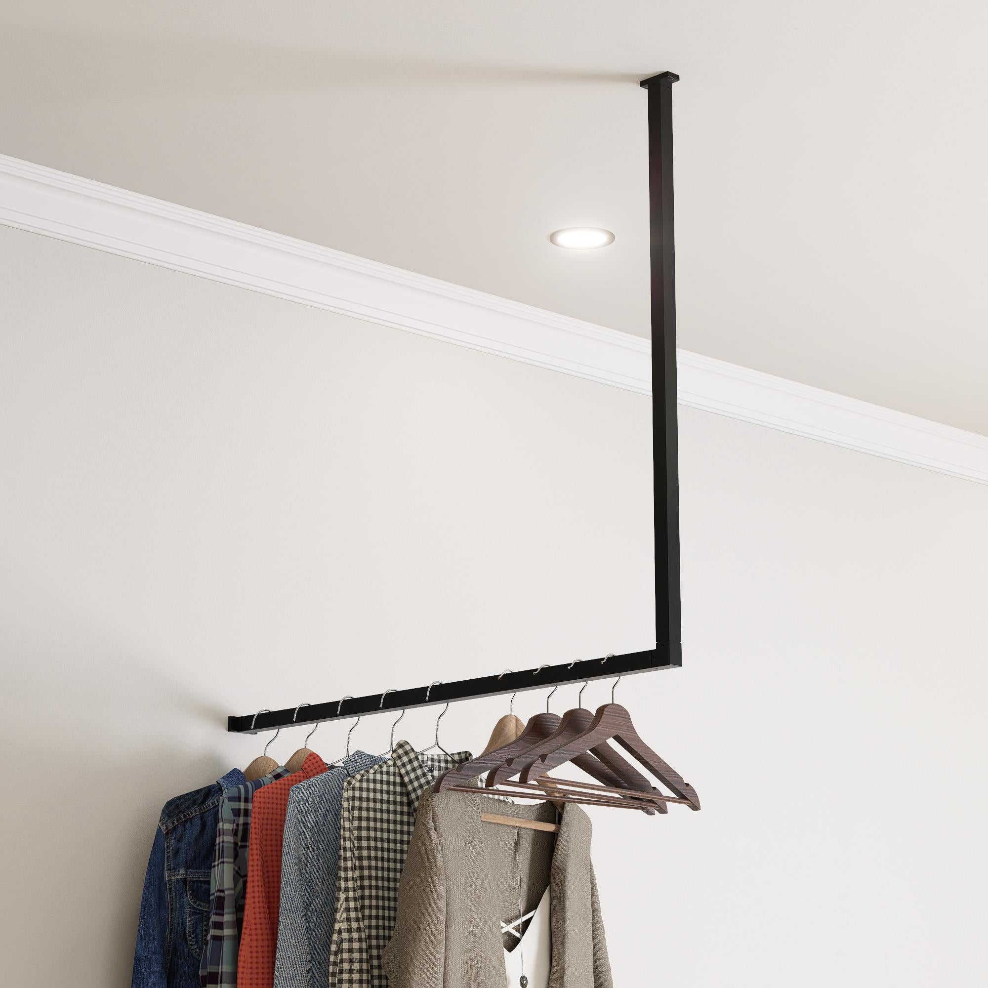L-Shaped Corner Clothes Rail Wall-Mounted Industrial Hanger Black Steampunk Clothes Rack Organizer