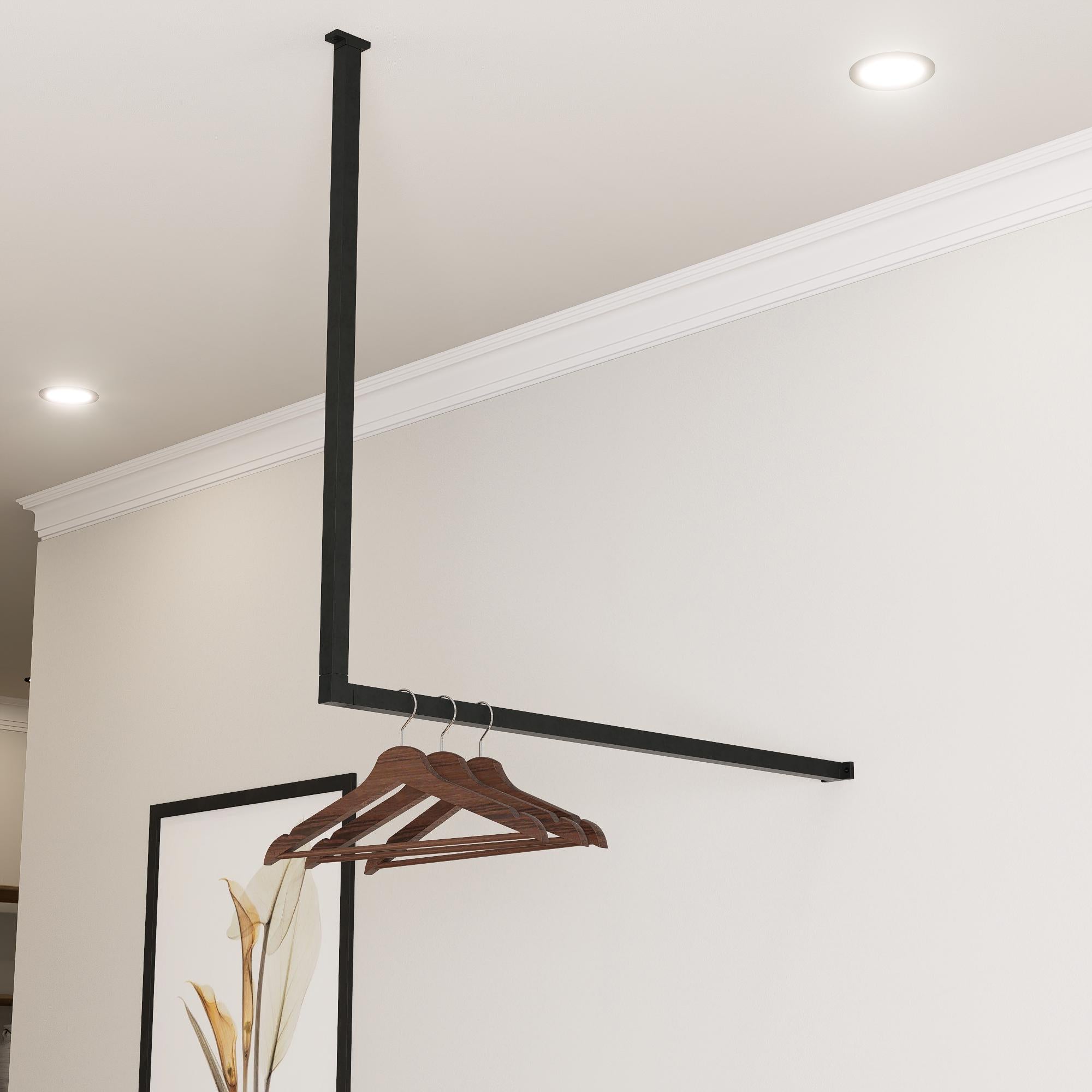 L-Shaped Corner Clothes Rail Wall-Mounted Industrial Hanger Black Steampunk Clothes Rack Organizer