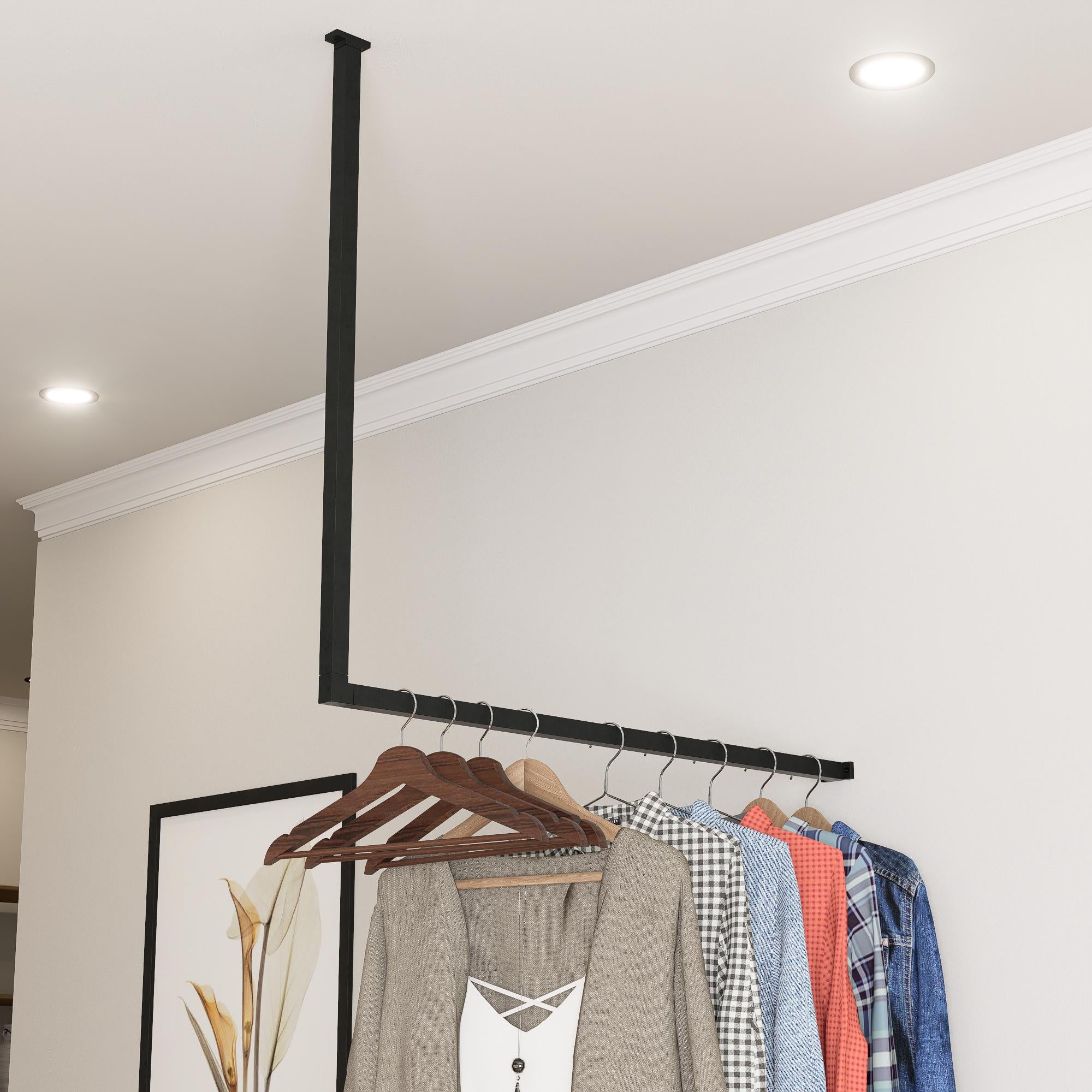 L-Shaped Corner Clothes Rail Wall-Mounted Industrial Hanger Black Steampunk Clothes Rack Organizer