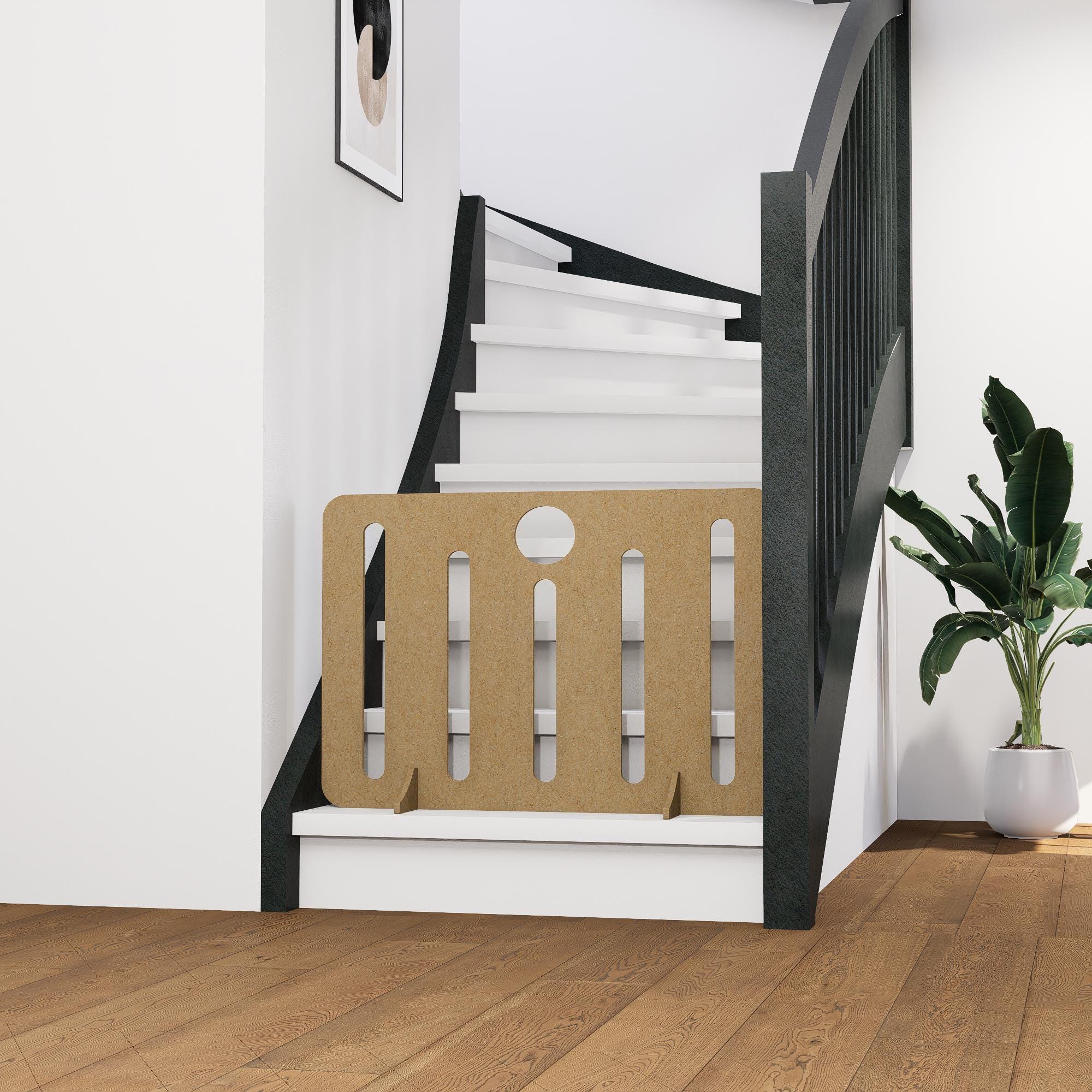 Freestanding Wooden Dog Gate: Transparent Pet Stopper for Stairs