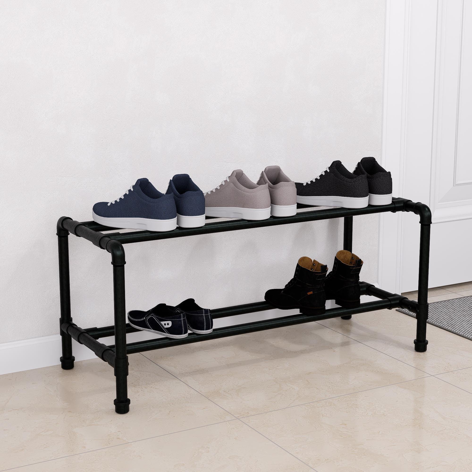 Industrial Pipe Shoe Rack - Metal Shoe Organizer for Entryway or Mudroom - Heavy Duty Black Pipe Shoe Storage - Modern Minimalist Design