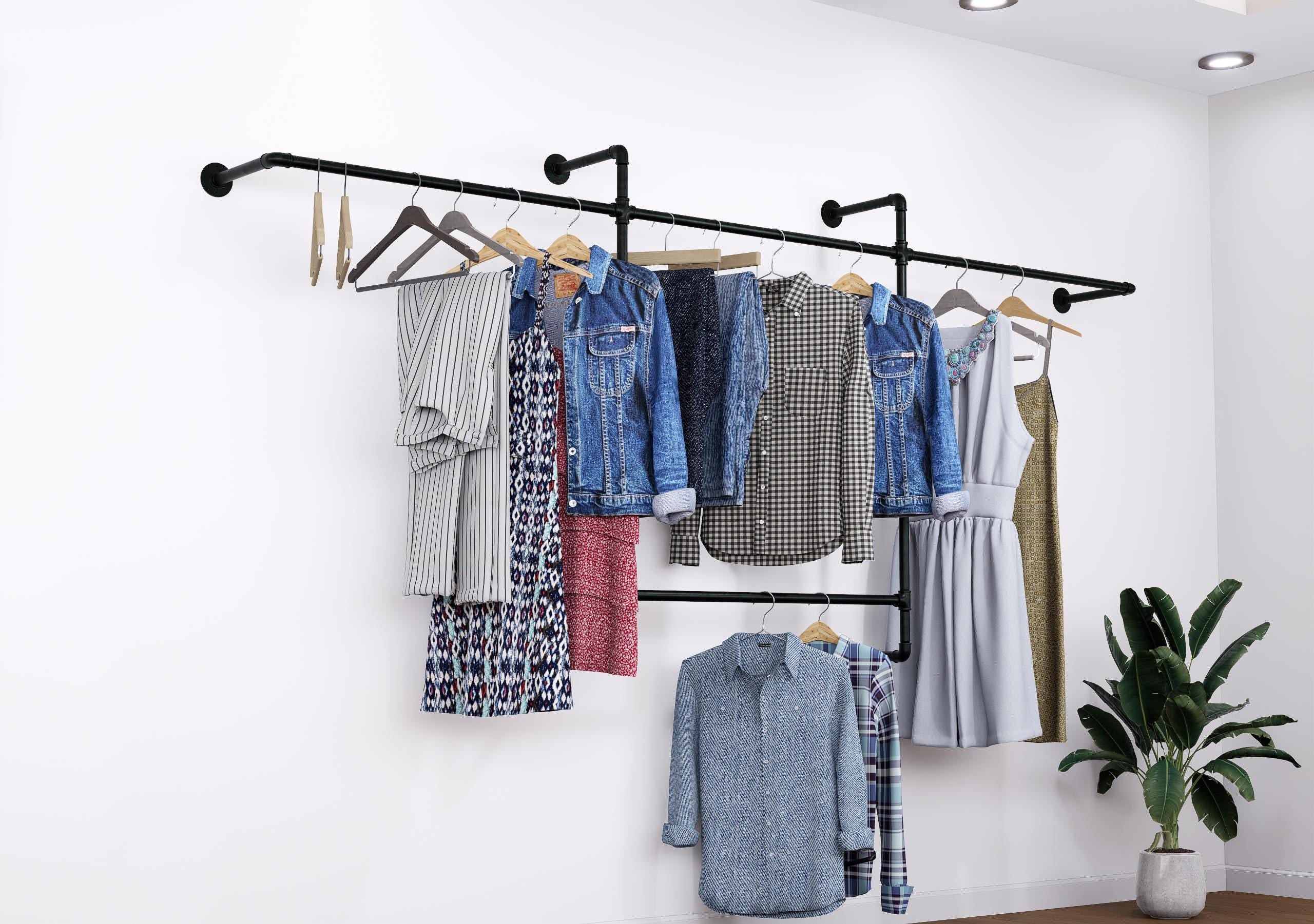 Open Wardrobe Industrial Pipe Clothing Rack