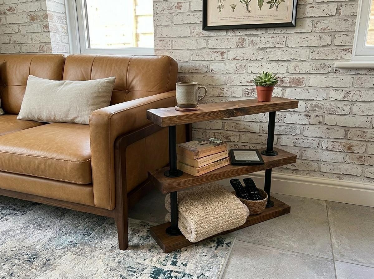 Industrial Pipe & Wood Side Table – 3 Tier