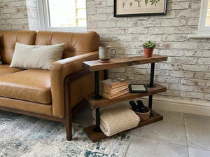 Industrial Pipe & Wood Side Table – 3 Tier