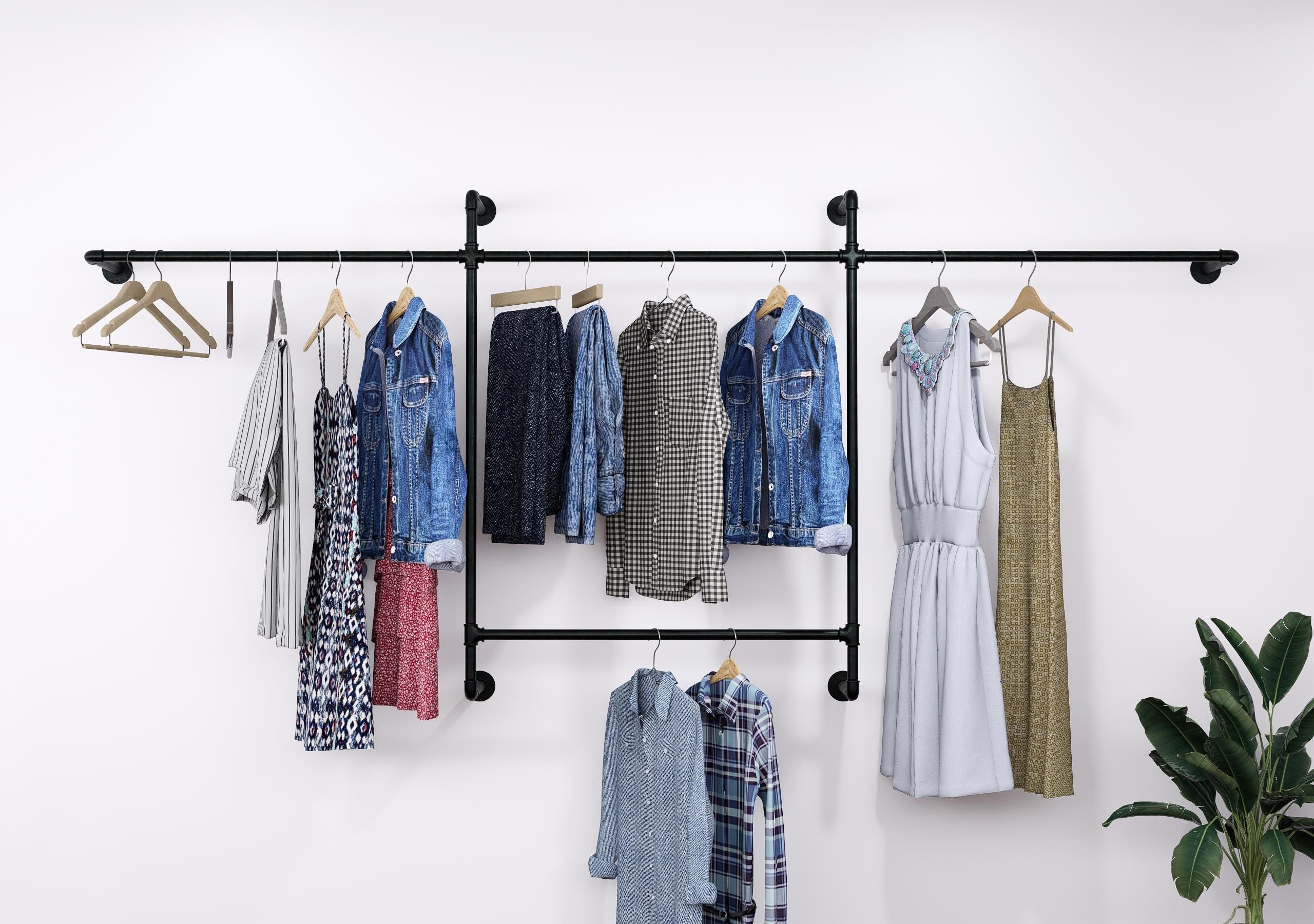 Open Wardrobe Industrial Pipe Clothing Rack