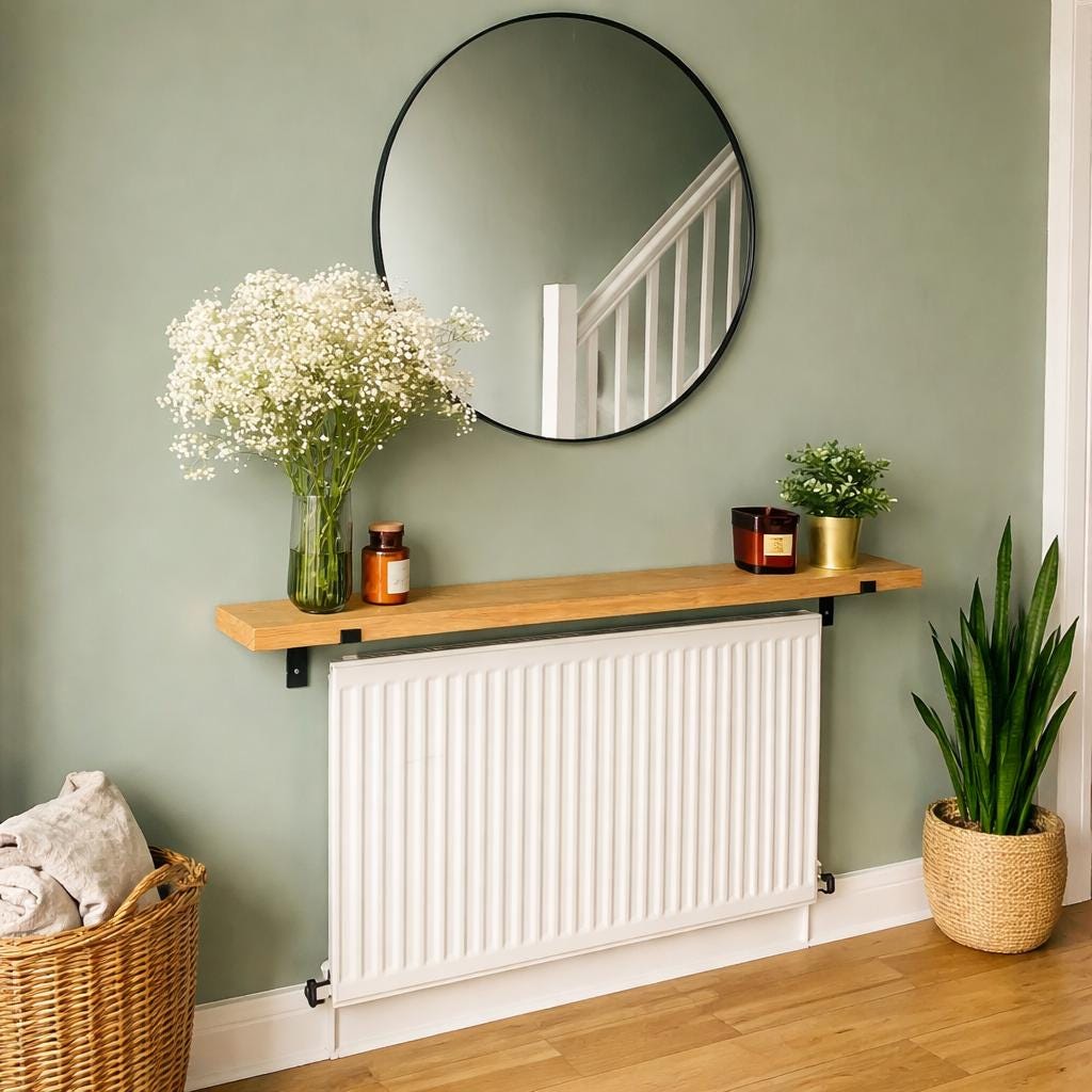Solid Wood Radiator Shelf with Brackets