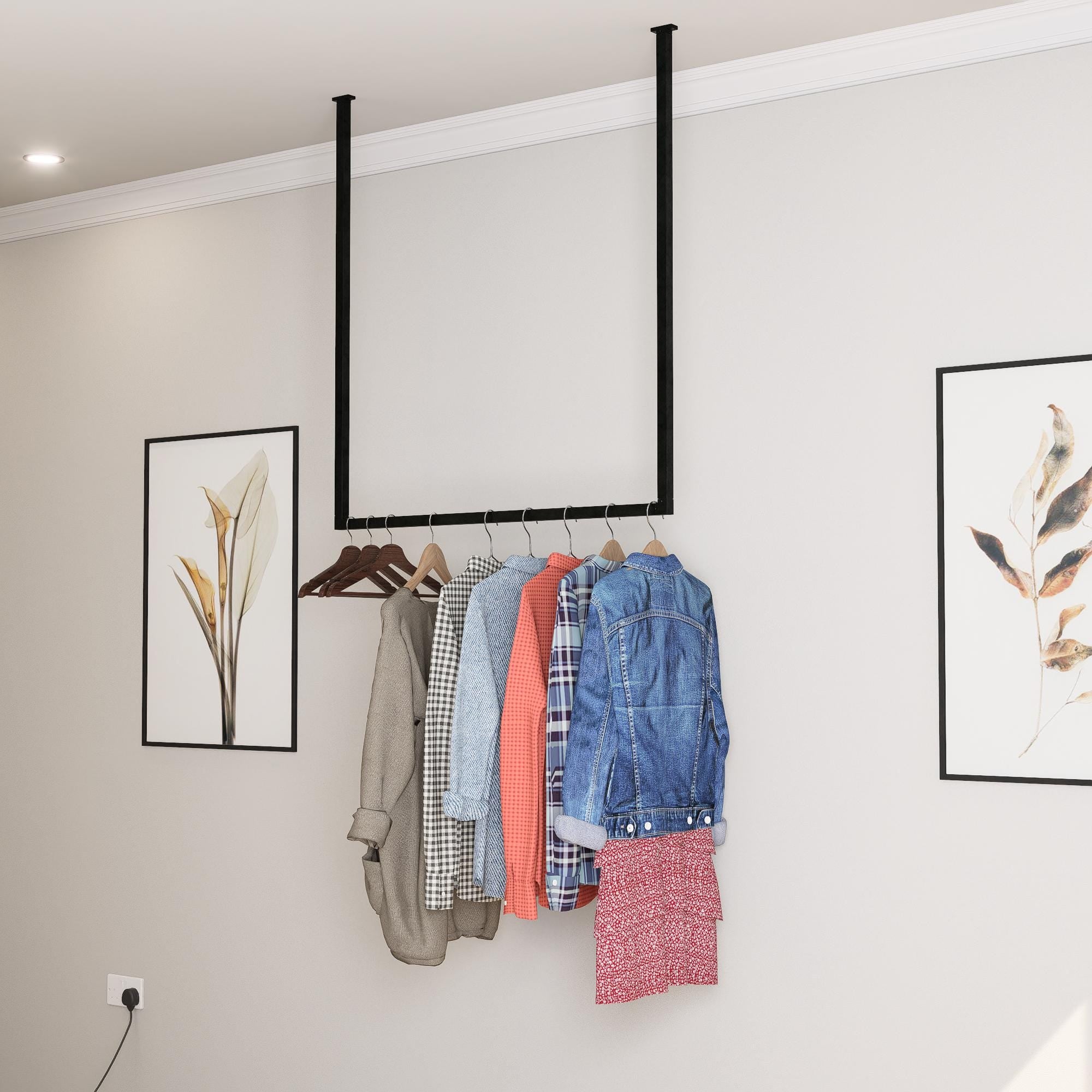 Ceiling Clothes Rack Minimalist Clothing Rail for Storage & Retail Display – Space-Saving Ceiling Clothing Rack