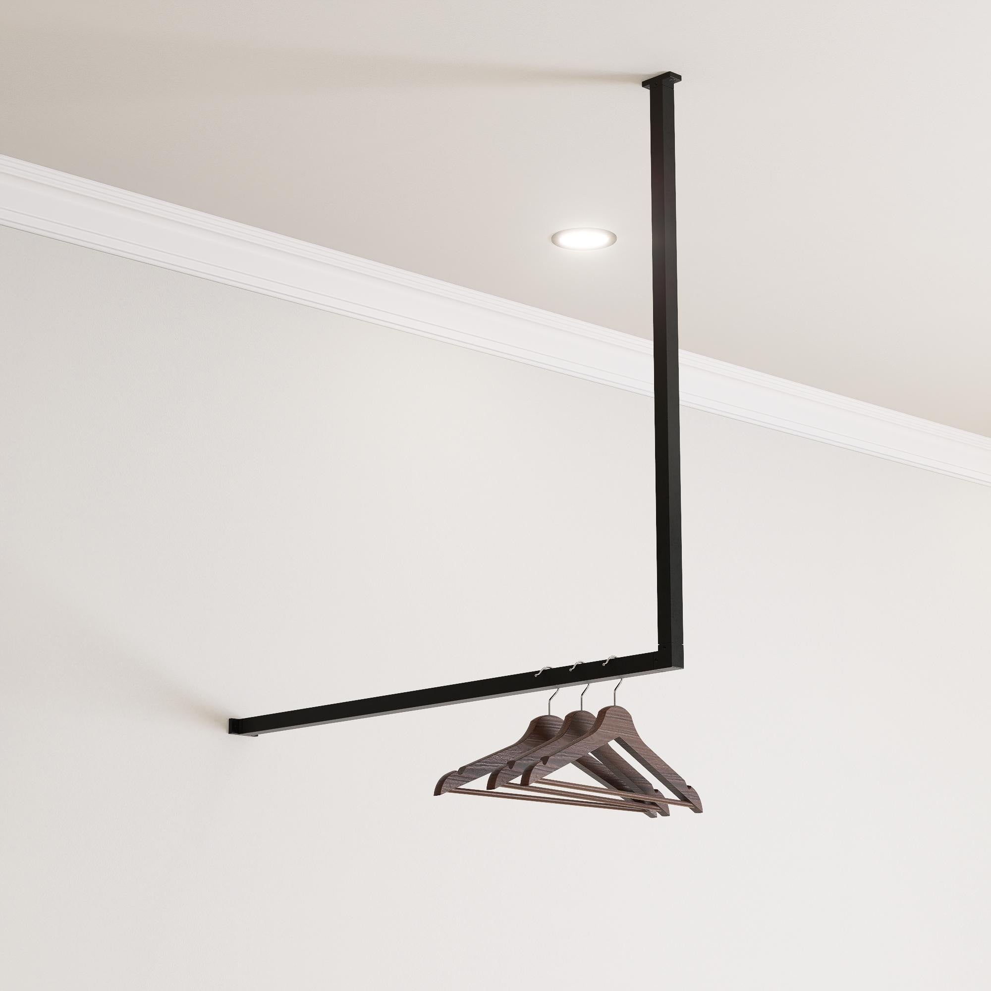 L-Shaped Corner Clothes Rail Wall-Mounted Industrial Hanger Black Steampunk Clothes Rack Organizer