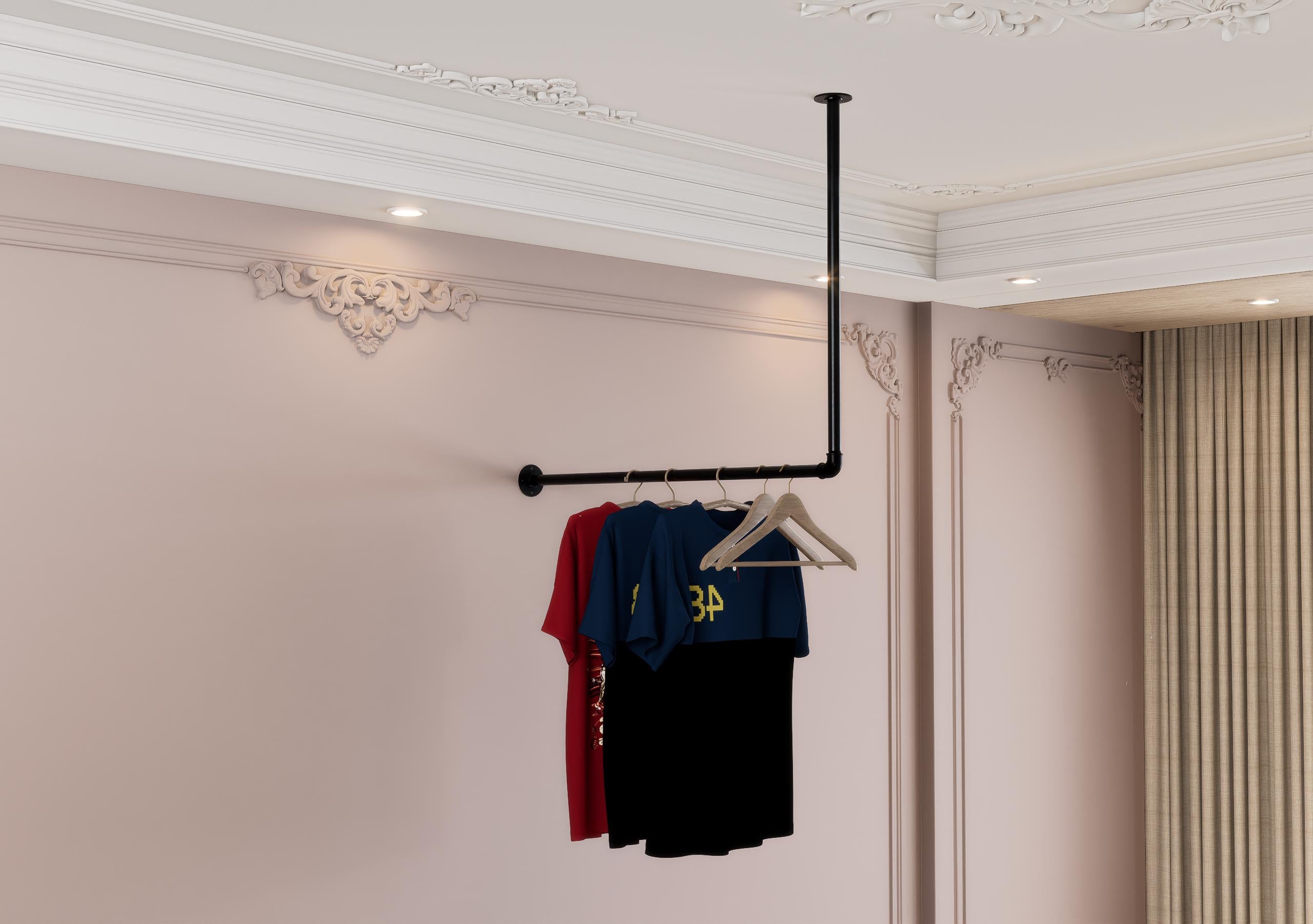 a clothes rack with a t - shirt hanging from it