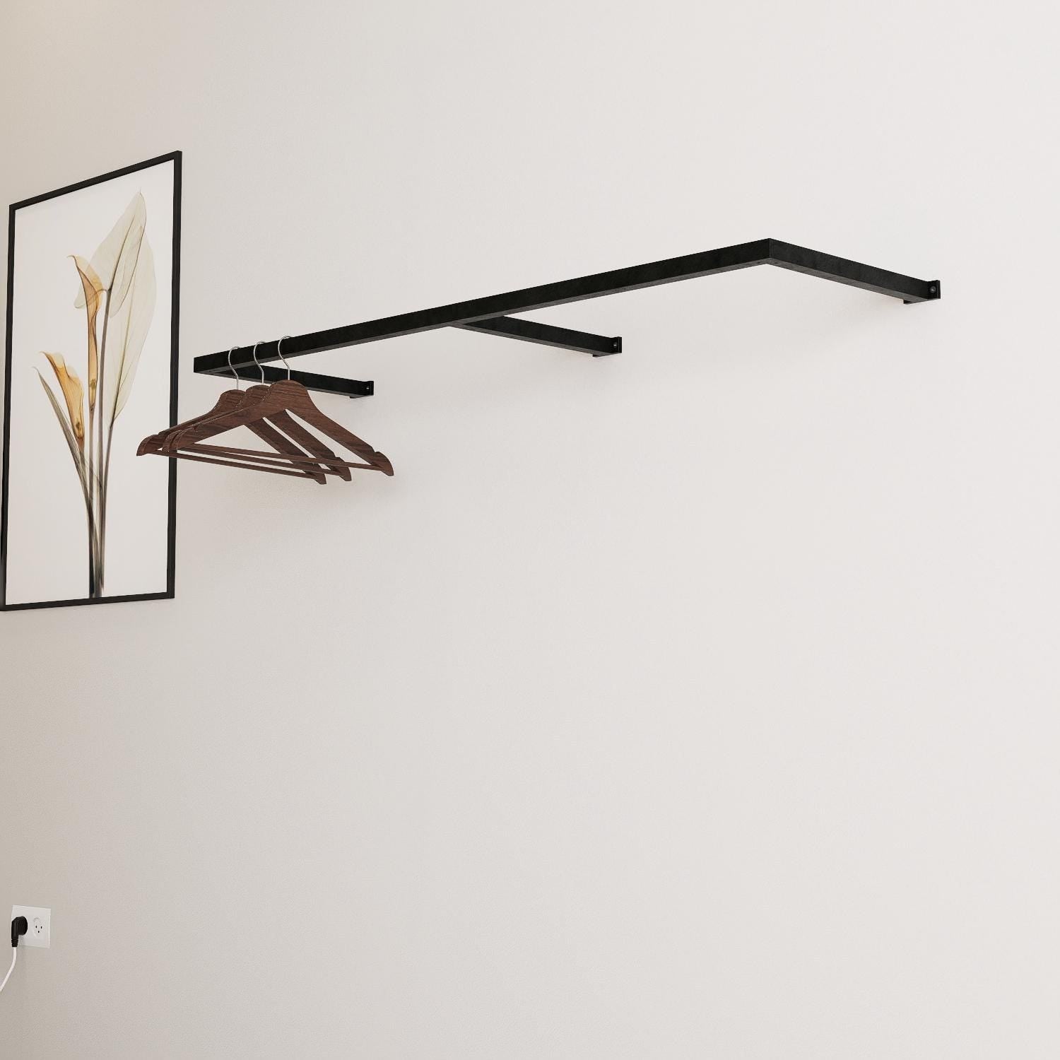Wall-mounted square tube clothing rack with multiple hanging