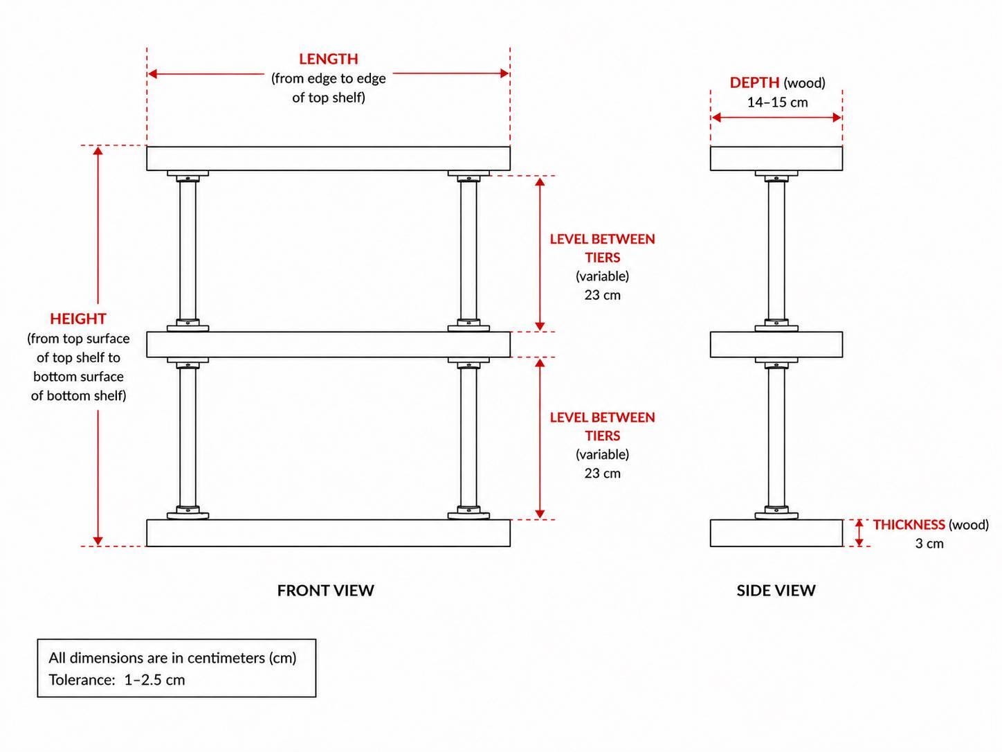 Industrial Pipe & Wood Side Table – 3 Tier
