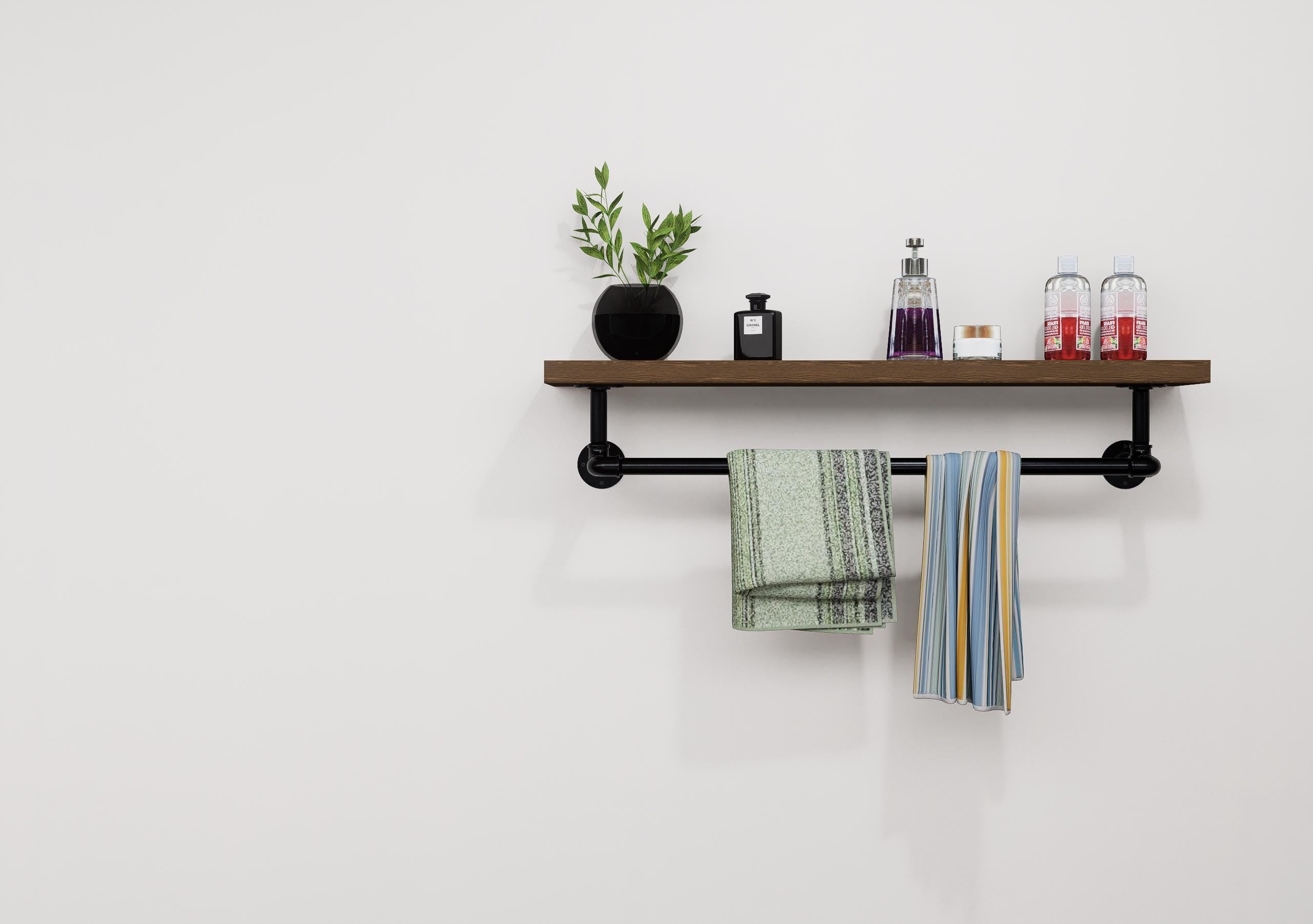 Steampunk Pipe Towel Holder with Shelf