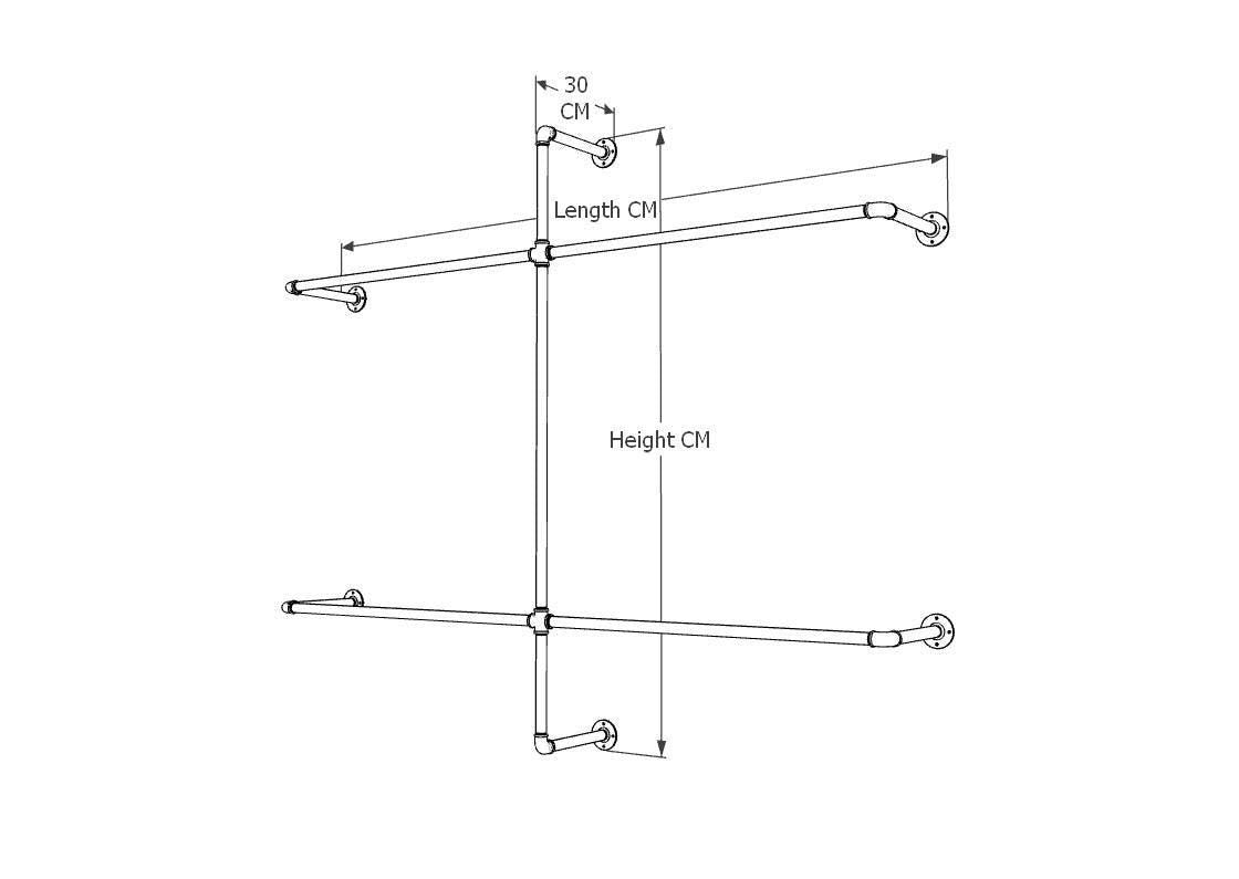 Open Wardrobe Industrial Wall Mounted Clothing Rack Heavy Duty Metal Pipe Garment Rack for Closet, Retail Display, Entryway or Laundry Room