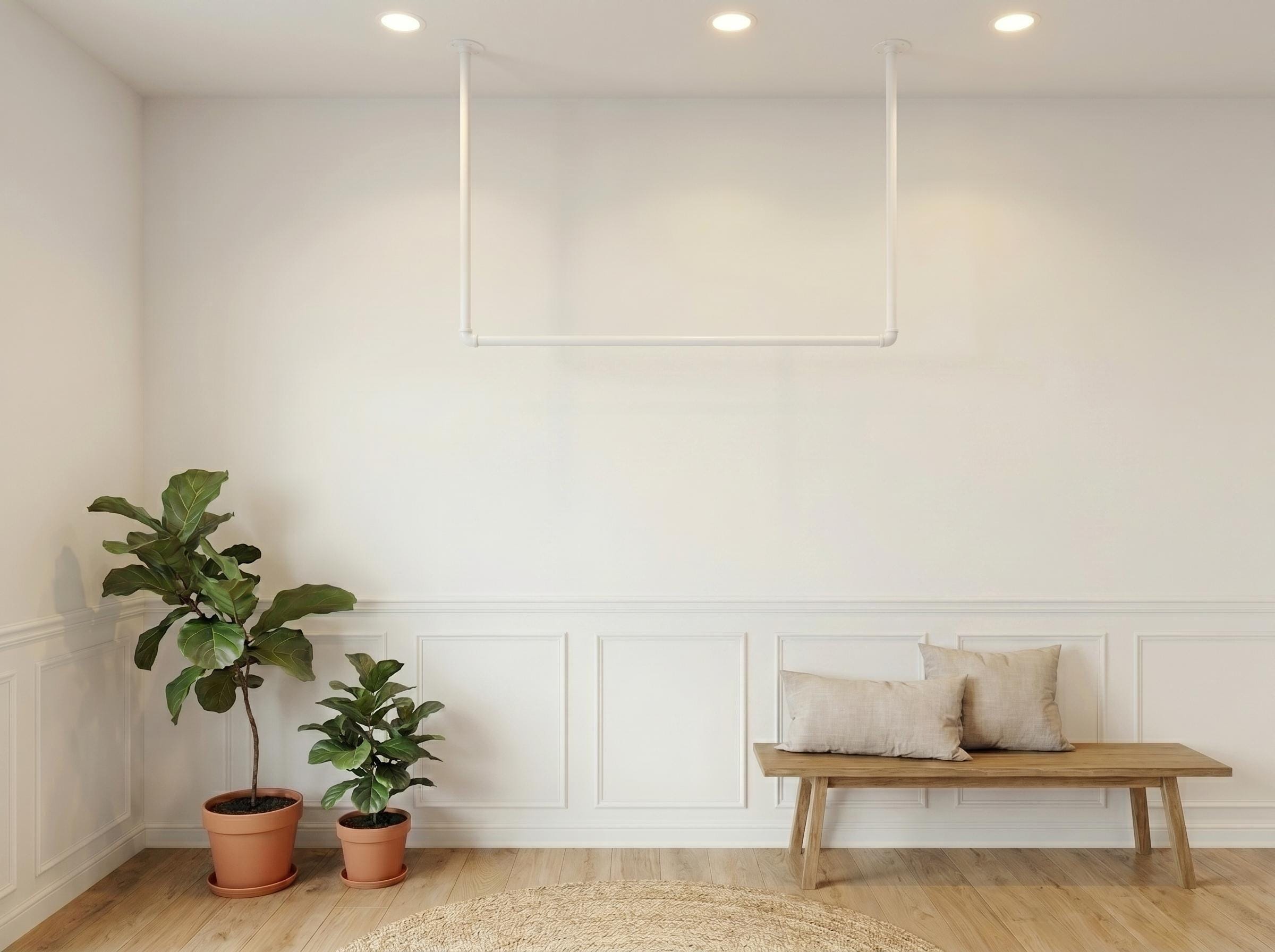 Ceiling Mounted White Pipe Clothes Rail – Scandi