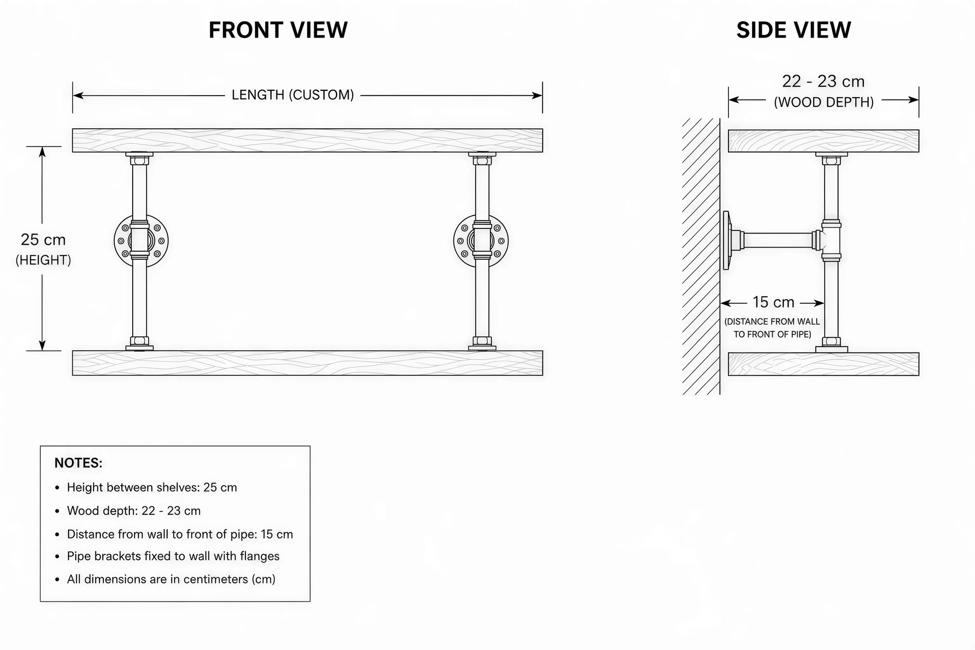 Industrial Pipe Shelf – Solid Wood & Black Steel Brackets - Industrial Maestro