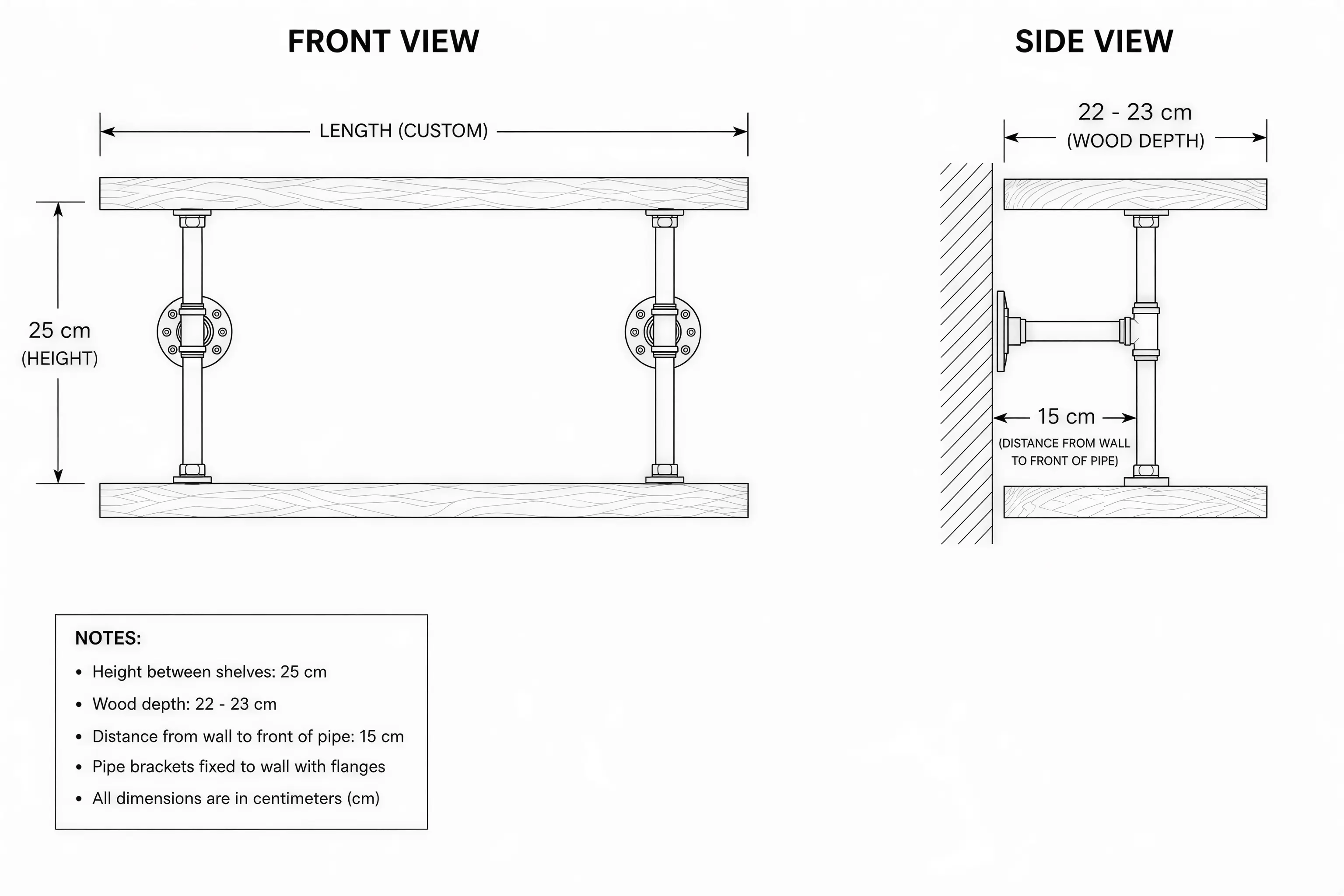 Industrial Pipe Shelf – Solid Wood & Black Steel Brackets - Industrial Maestro