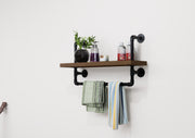 Industrial Pipe Wall Shelf with Towel Bar Rustic Wood Floating Shelf for Bathroom, Kitchen or Entryway Storage Farmhouse Decor