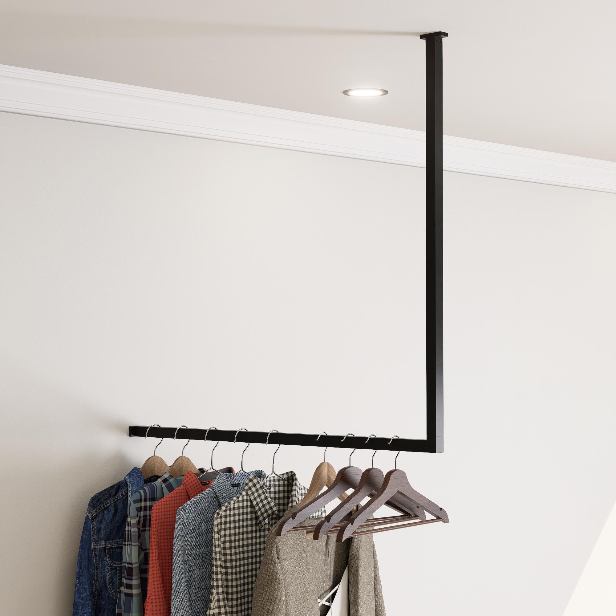 L-Shaped Corner Clothes Rail Wall-Mounted Industrial Hanger Black Steampunk Clothes Rack Organizer