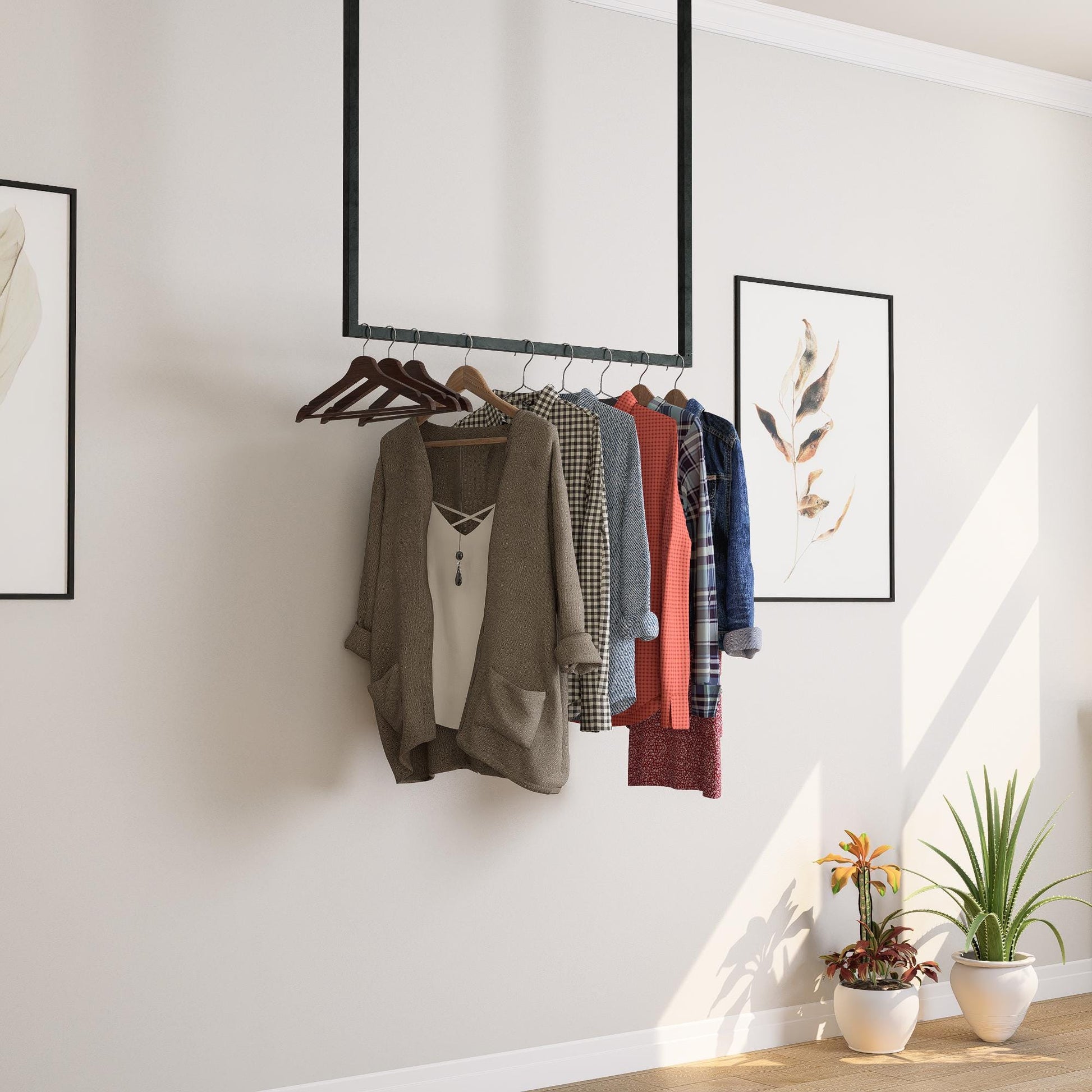 Ceiling Clothes Rack Minimalist Clothing Rail for Storage & Retail Display – Space-Saving Ceiling Clothing Rack