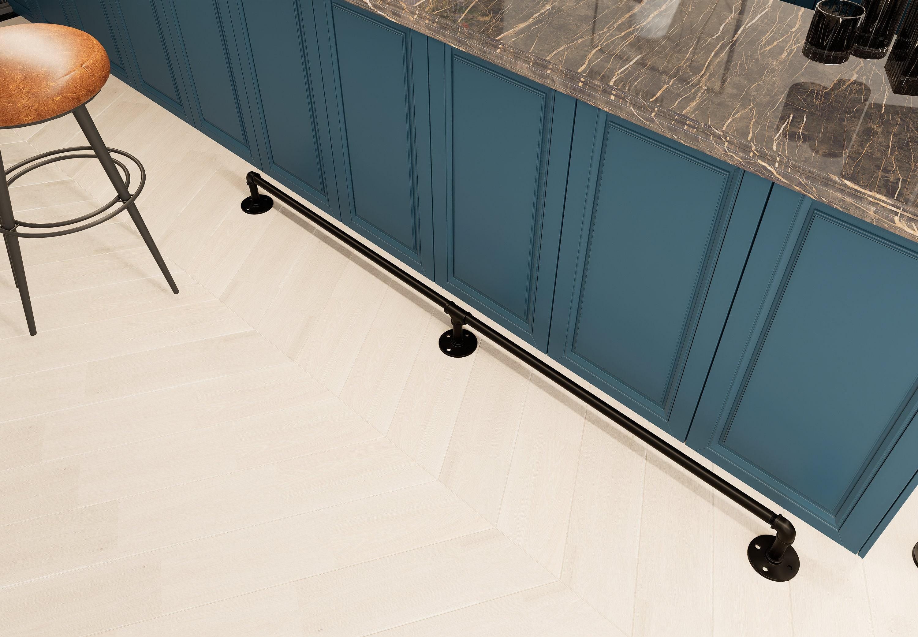 Customizable Black Steel Foot Rail: Vintage Bar, Kitchen Island