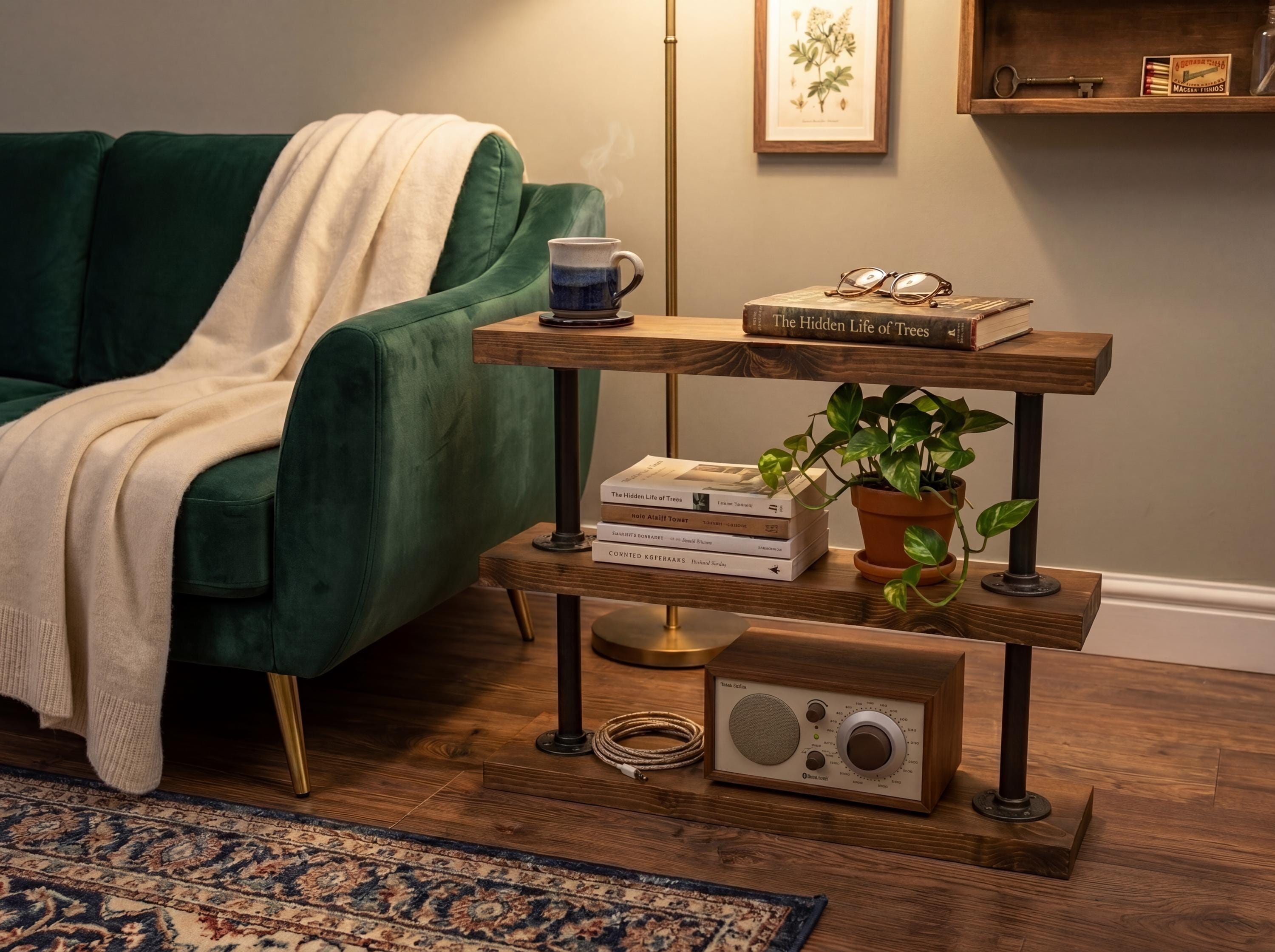 Industrial Pipe & Wood Side Table – 3 Tier