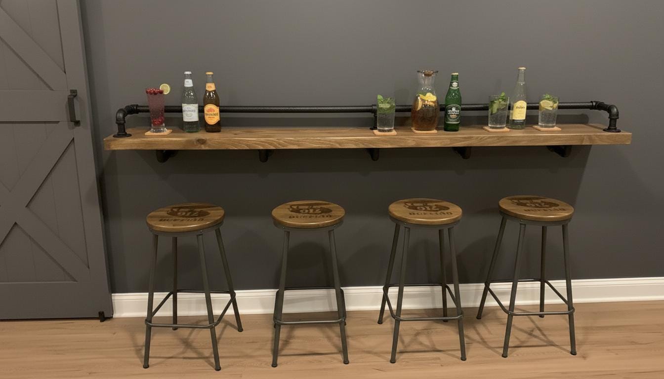 Industrial Style Breakfast & Drinks Bar | Rustic Wall-Mounted Home Bar