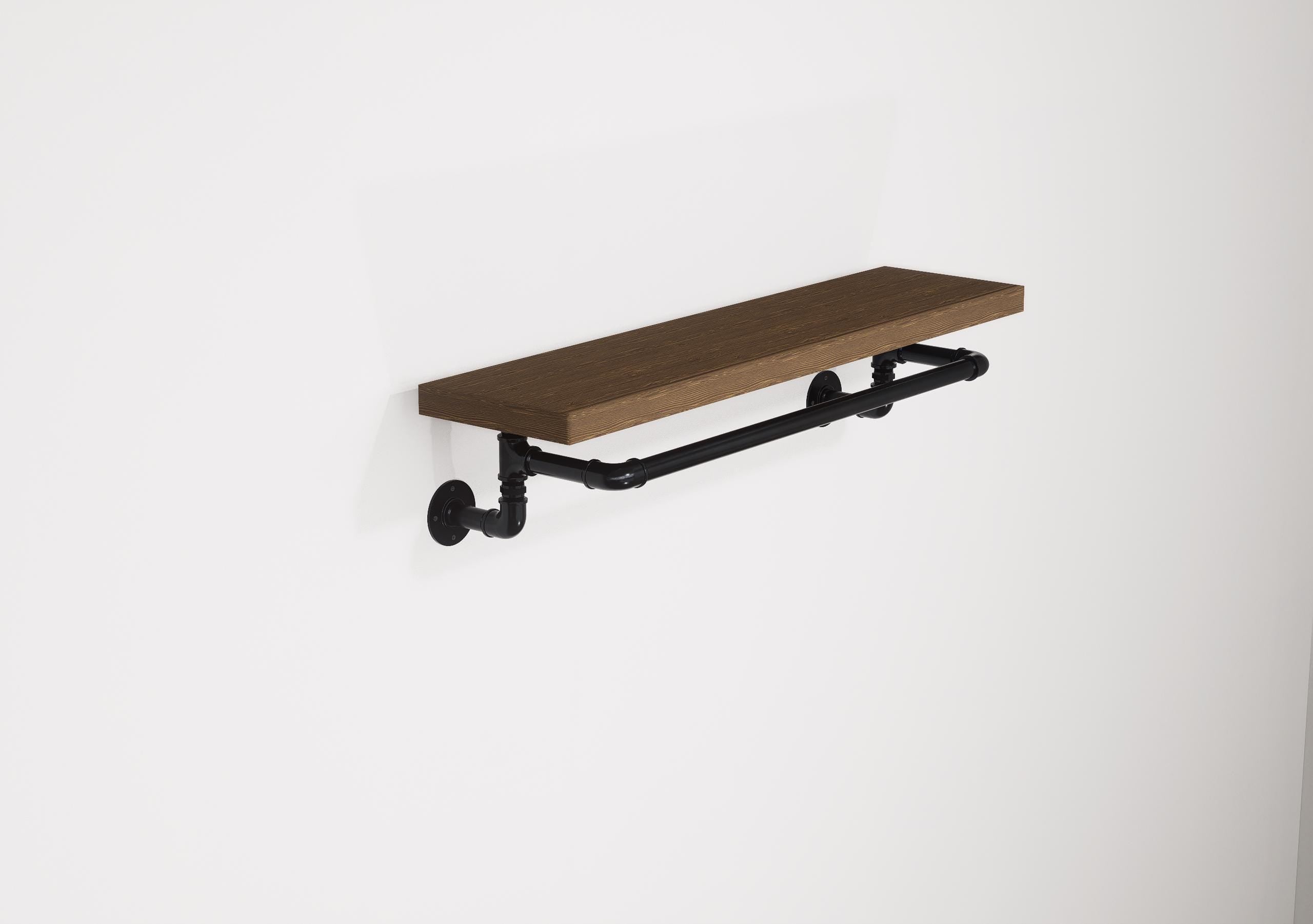 Industrial Wall-Mounted Clothing Rack with Wooden Shelf and Pipe Design - Stylish Storage Solution for Entryway or Bedroom