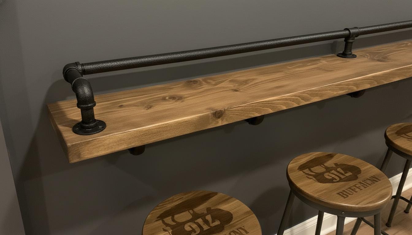 Industrial Style Breakfast & Drinks Bar | Rustic Wall-Mounted Home Bar
