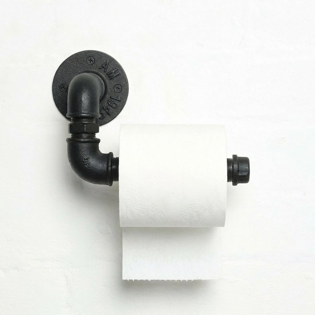 Industrial Black Cast Iron Pipe Wall-Mounted Toilet Paper Holder