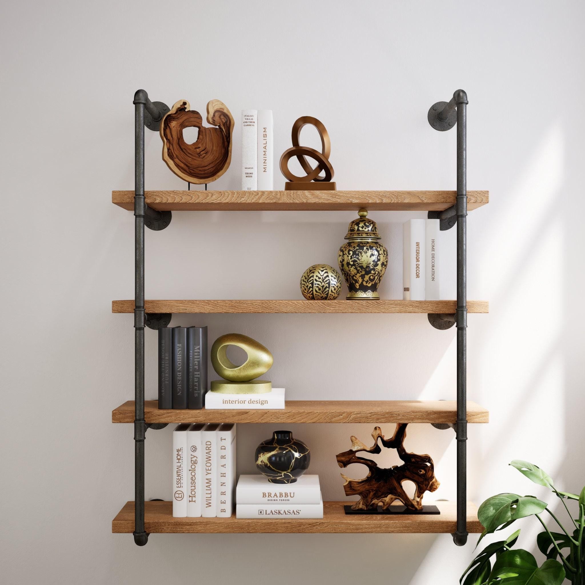 Industrial Floating Wood Shelves Rustic Farmhouse Pipe Wall Unit Open Kitchen & Bookcase Shelving