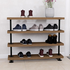 Rustic Tiered Shoe Rack: Wooden Shelves, Industrial Farmhouse Entryway Organizer