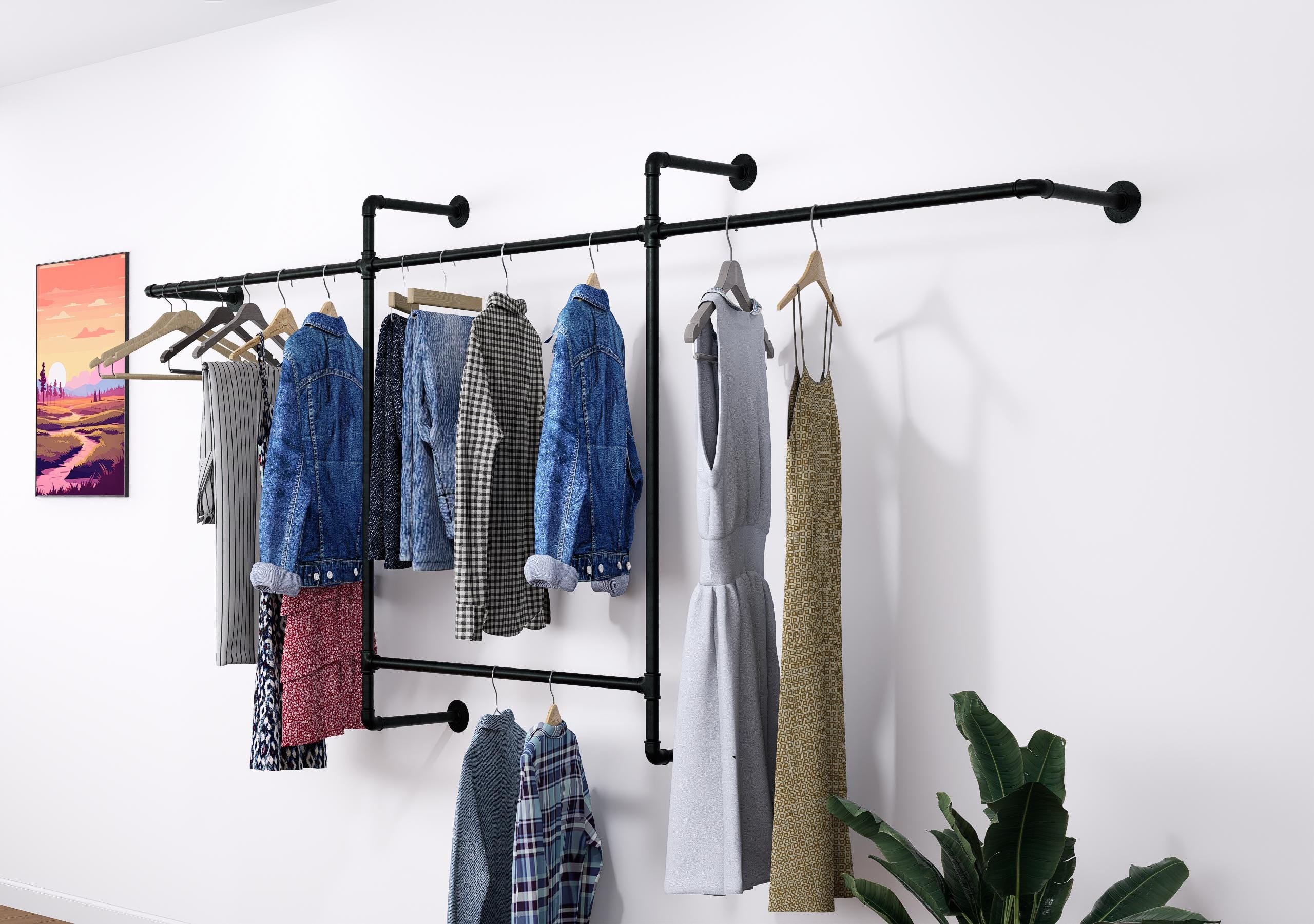 Open Wardrobe Industrial Pipe Clothing Rack