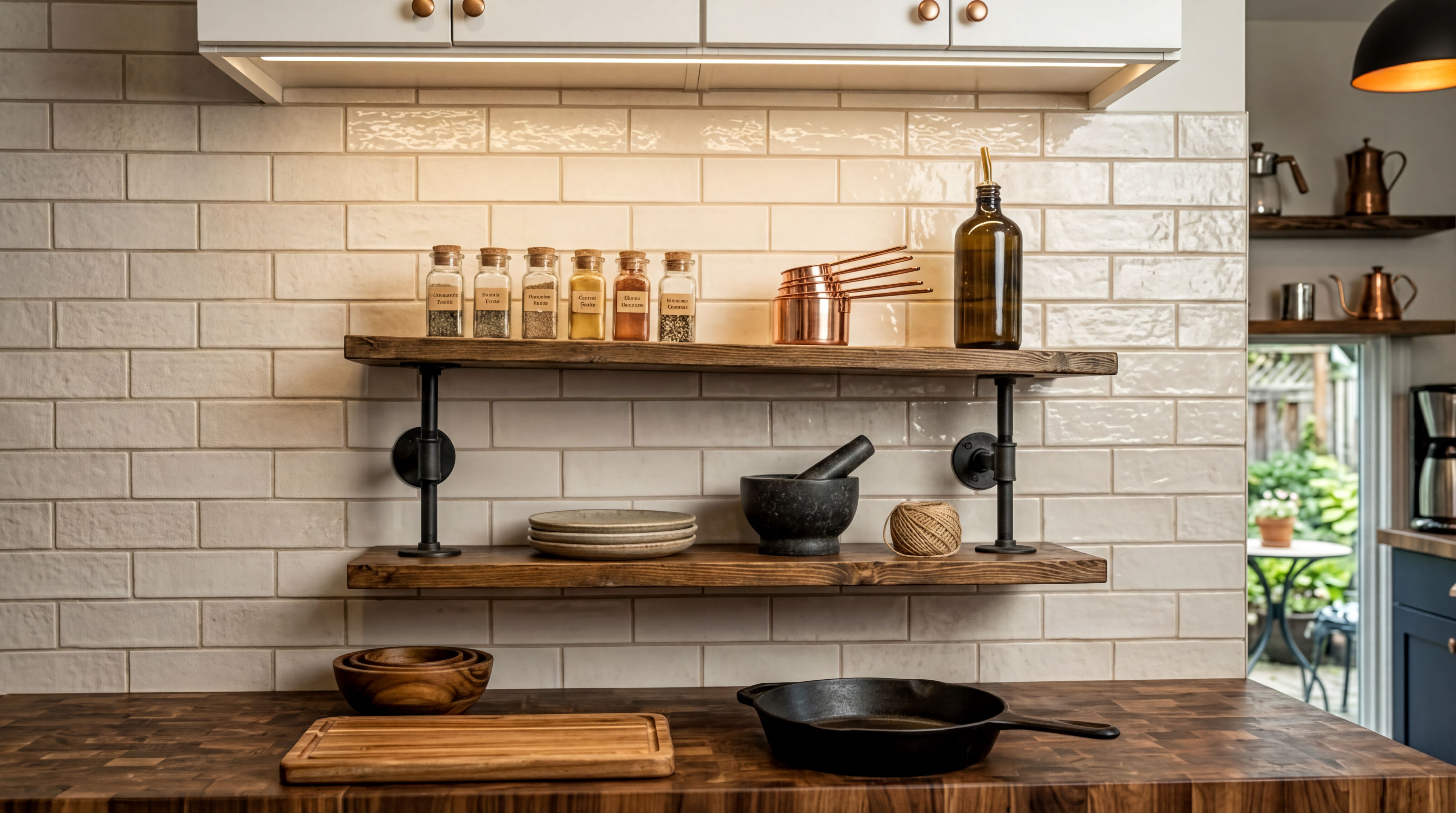 Industrial Pipe Shelf – Solid Wood & Black Steel Brackets - Industrial Maestro