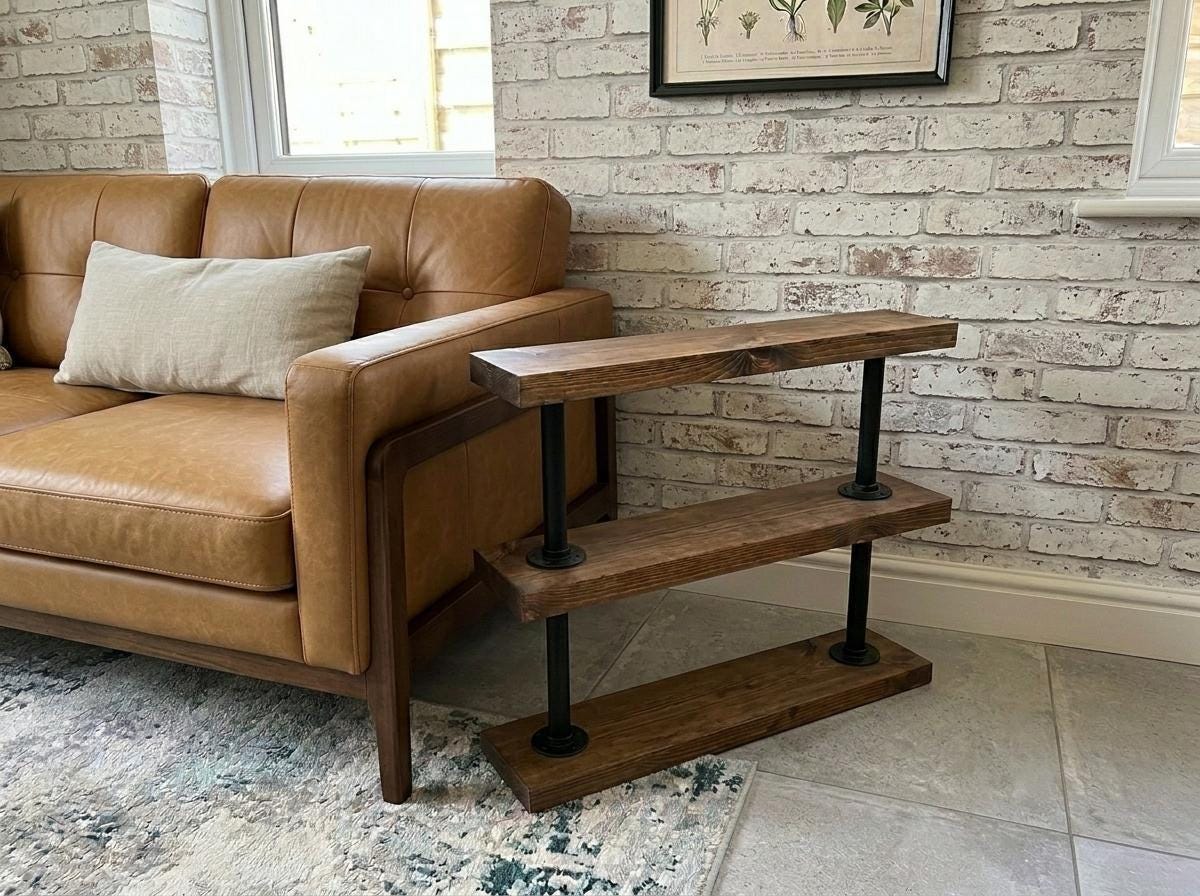 Industrial Pipe & Wood Side Table – 3 Tier