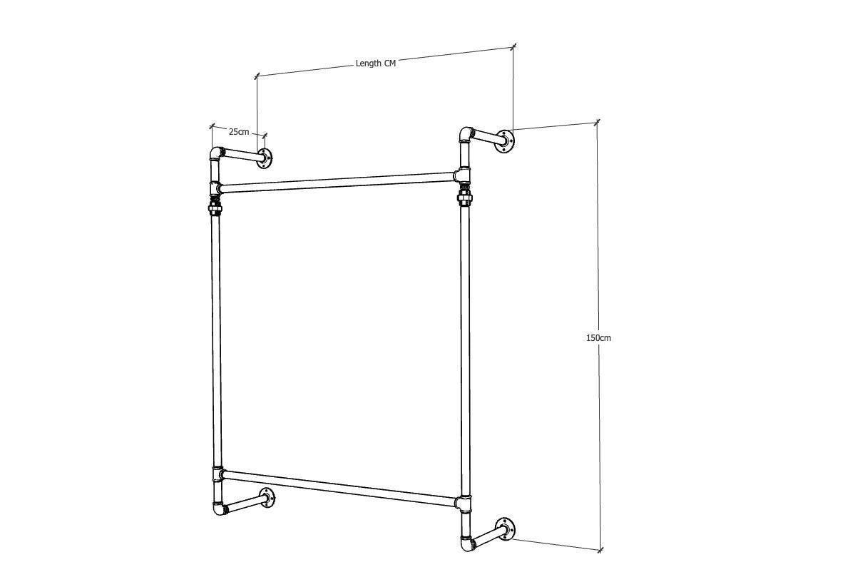 Heavy-Duty Wall-Mounted Clothes Rail - Industrial Pipe Garment Hanging Rack Made To Order