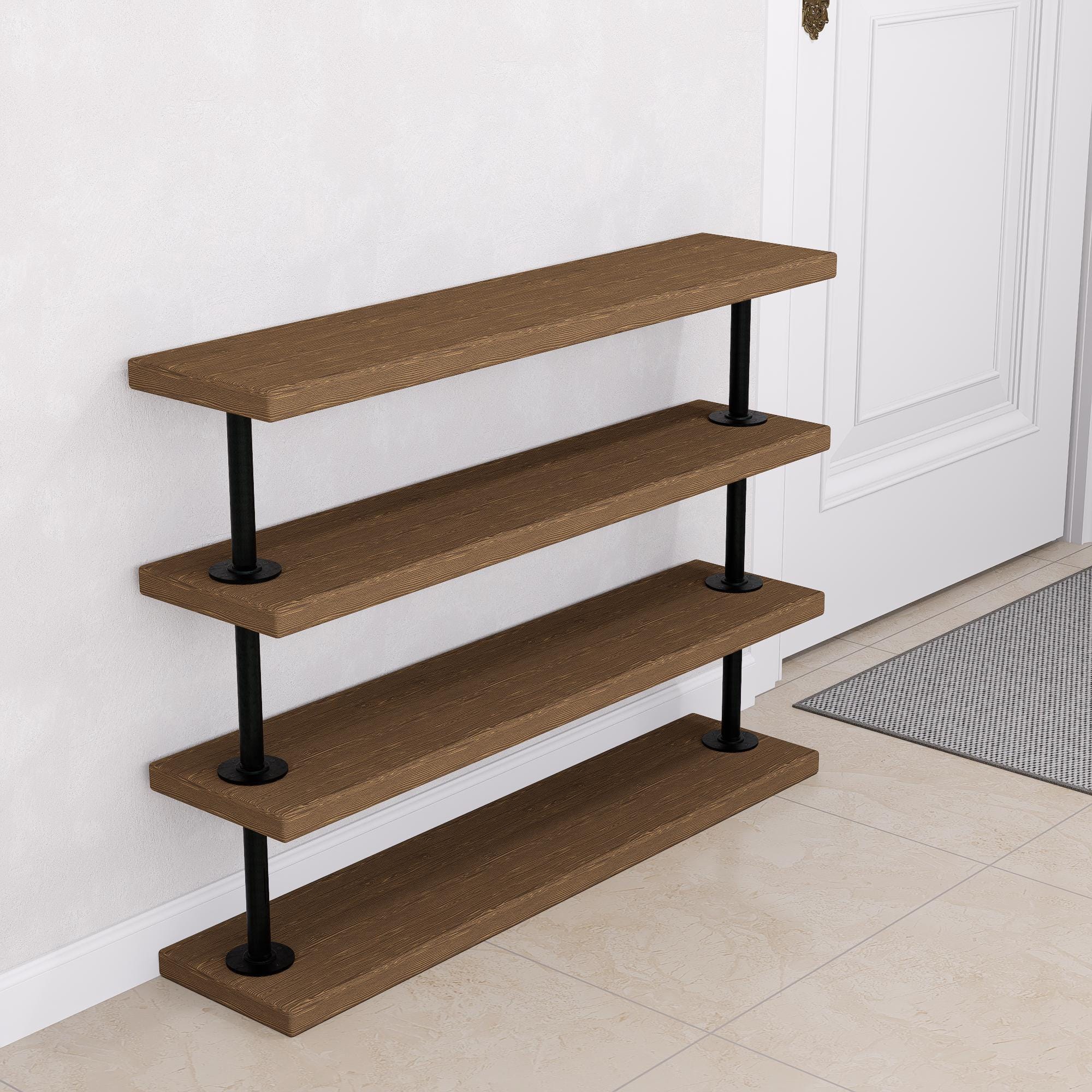 Industrial Pipe Shoe Rack – Tiered Metal & Wood