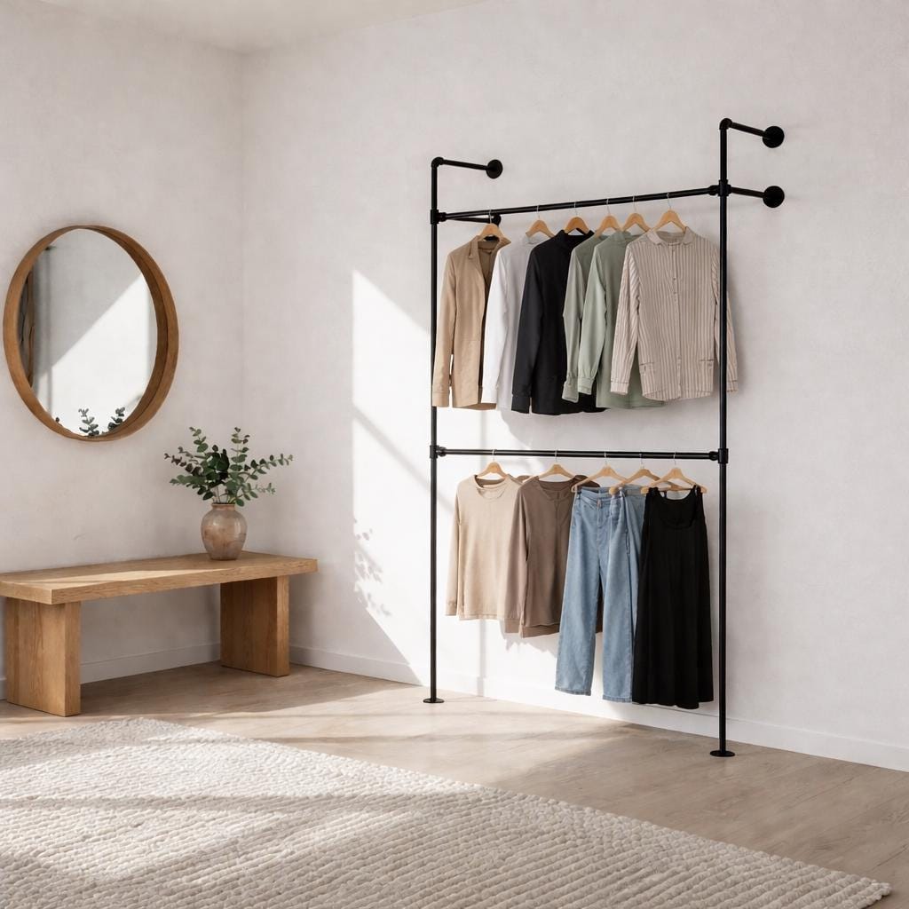 Industrial Minimal Pipe Clothing Rail – Custom Made
