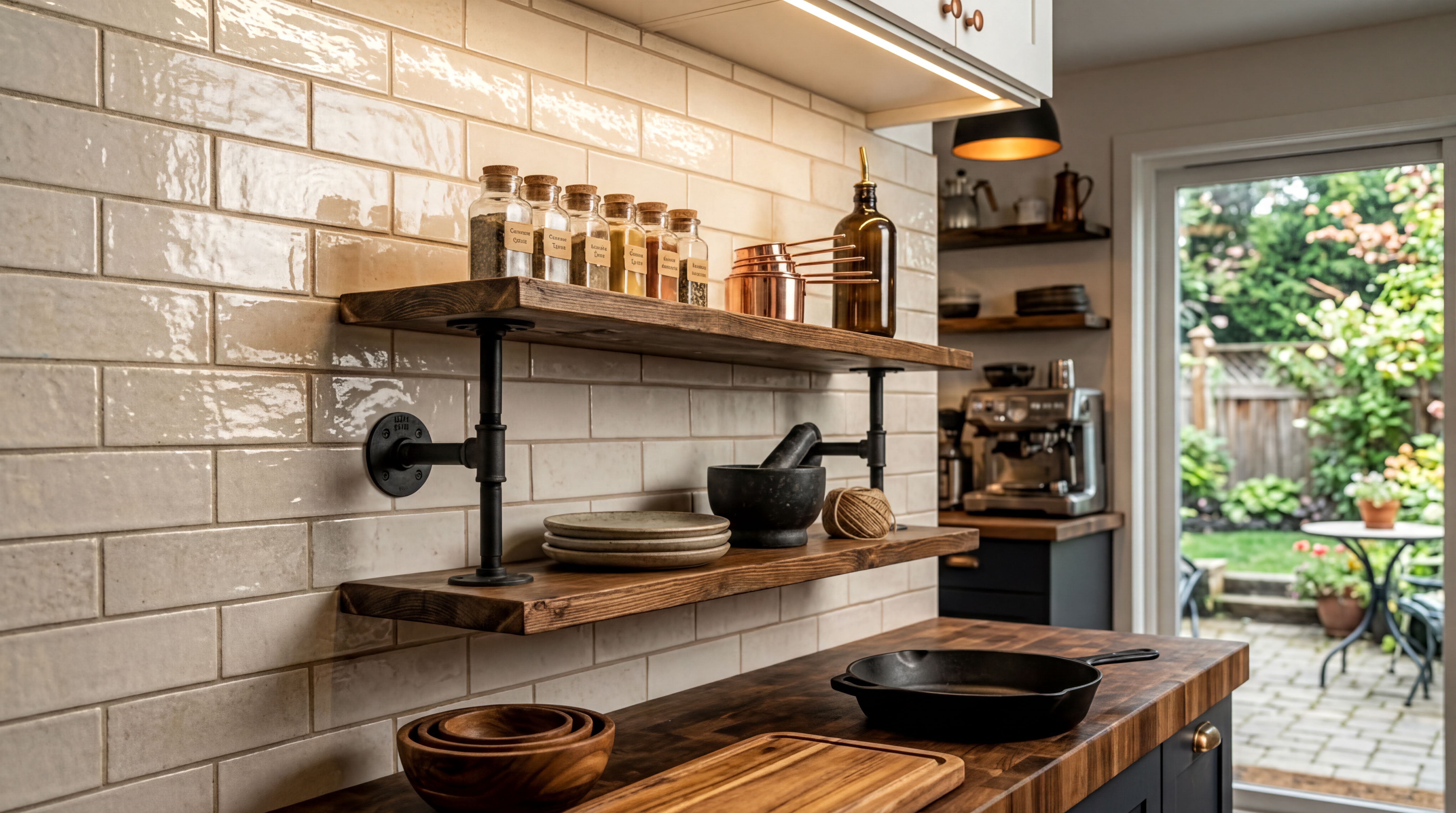 Industrial Pipe Shelf – Solid Wood & Black Steel Brackets - Industrial Maestro