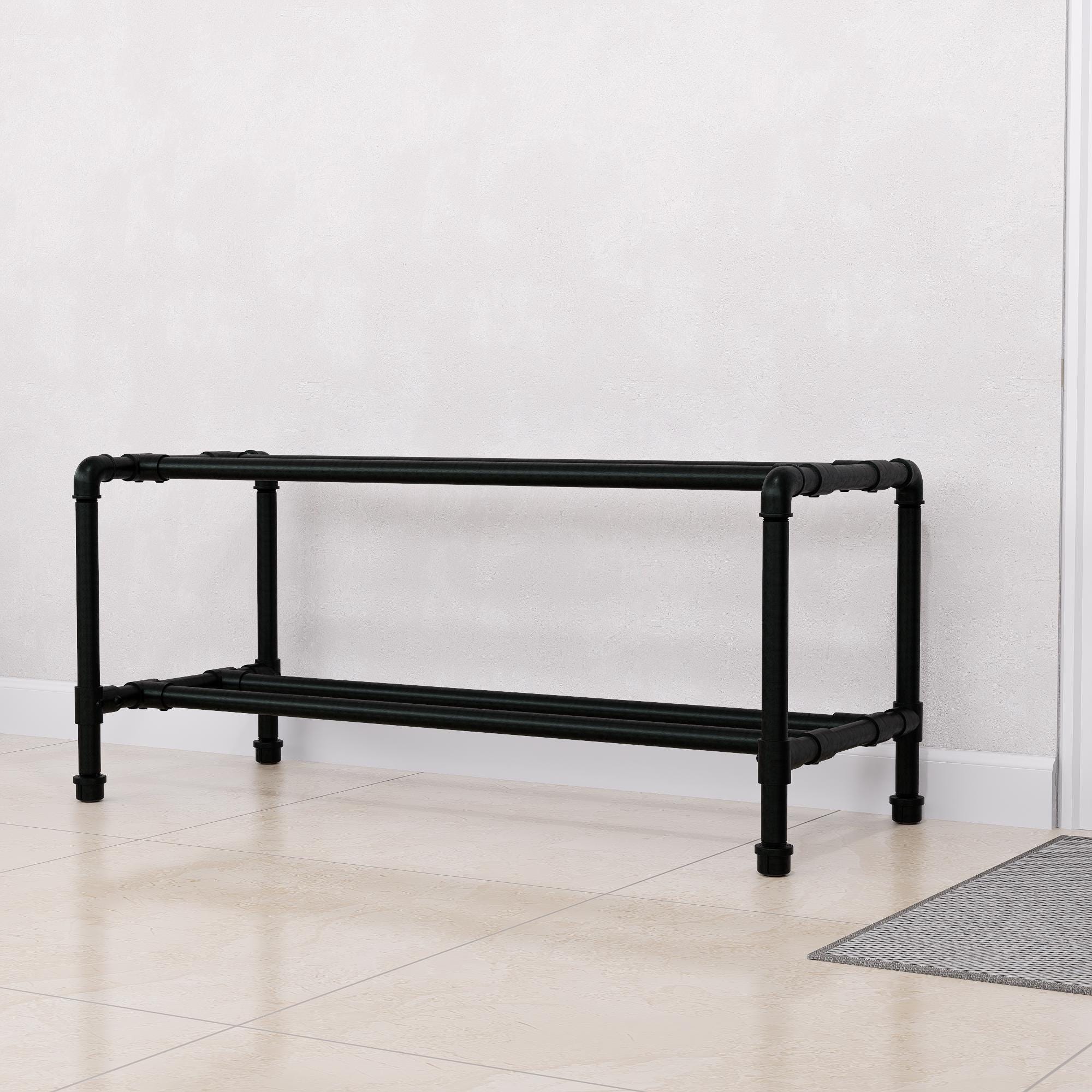 Industrial Pipe Shoe Rack - Metal Shoe Organizer for Entryway or Mudroom - Heavy Duty Black Pipe Shoe Storage - Modern Minimalist Design